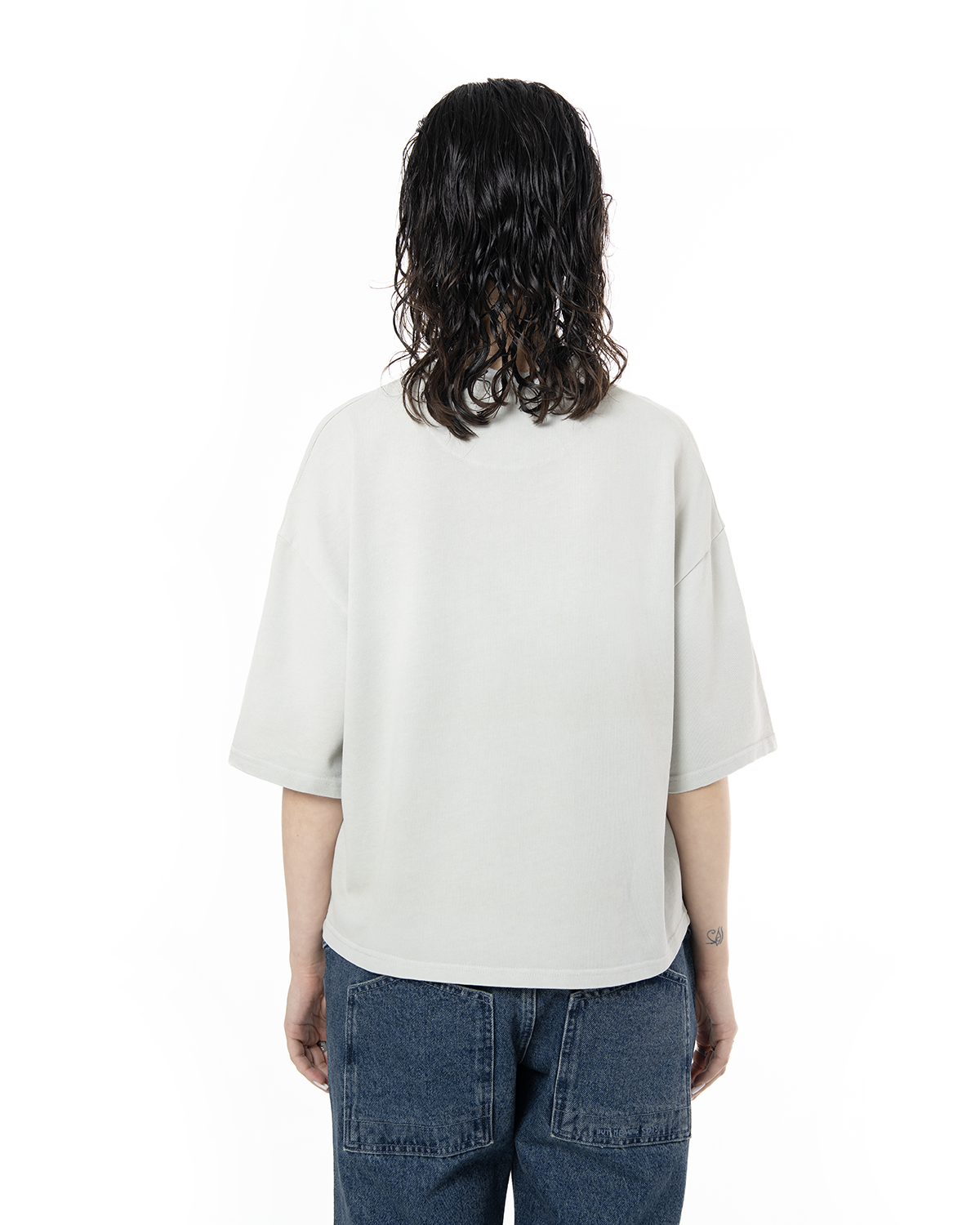 Unisex Boxy Fit Yıkamalı Sprey Efektli Baskılı Tişört - Yeşil - 6