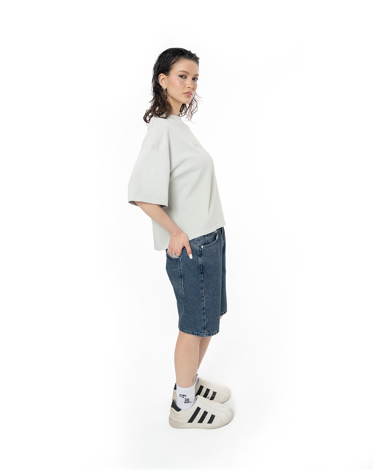 Unisex Boxy Fit Yıkamalı Sprey Efektli Baskılı Tişört - Yeşil - 7
