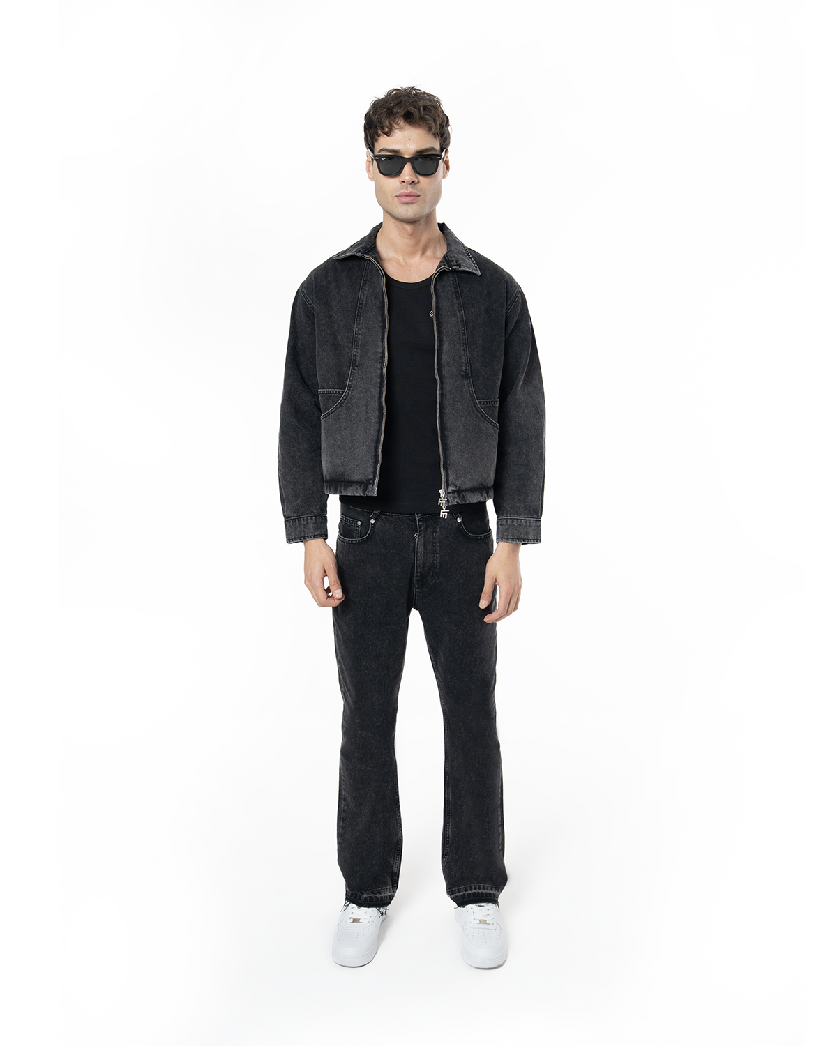 Unisex Fakemood Nakışlı Premium Denim Ceket - Siyah - 0