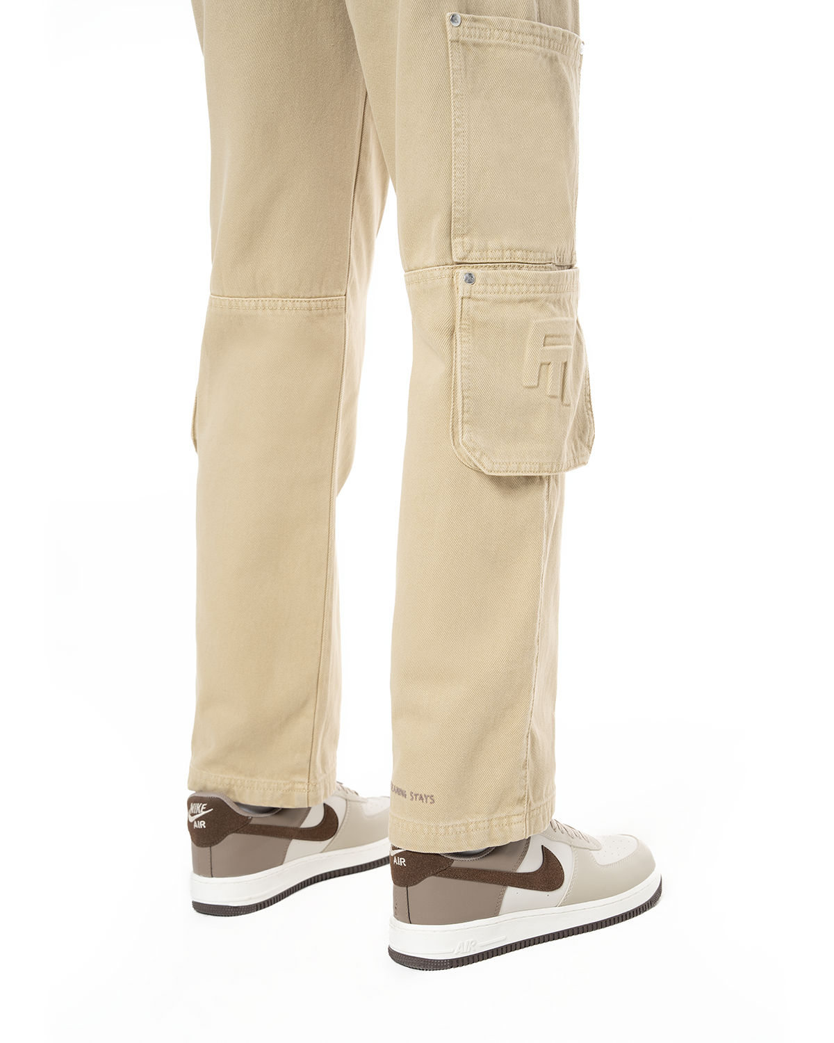 Unisex Relaxed Fit Logo Kabartmalı Nakış Detaylı Premium Kargo Pantolon - Bej - 3