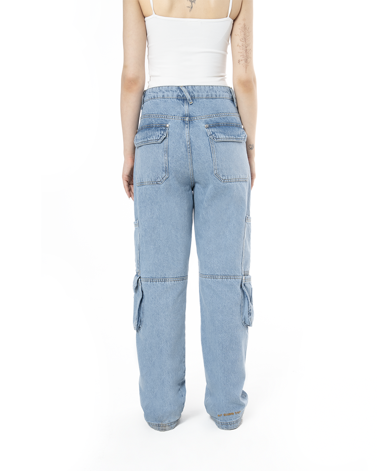 Unisex Relaxed Fit Logo Kabartmalı Nakış Detaylı Premium Kargo Pantolon - Mavi - 4