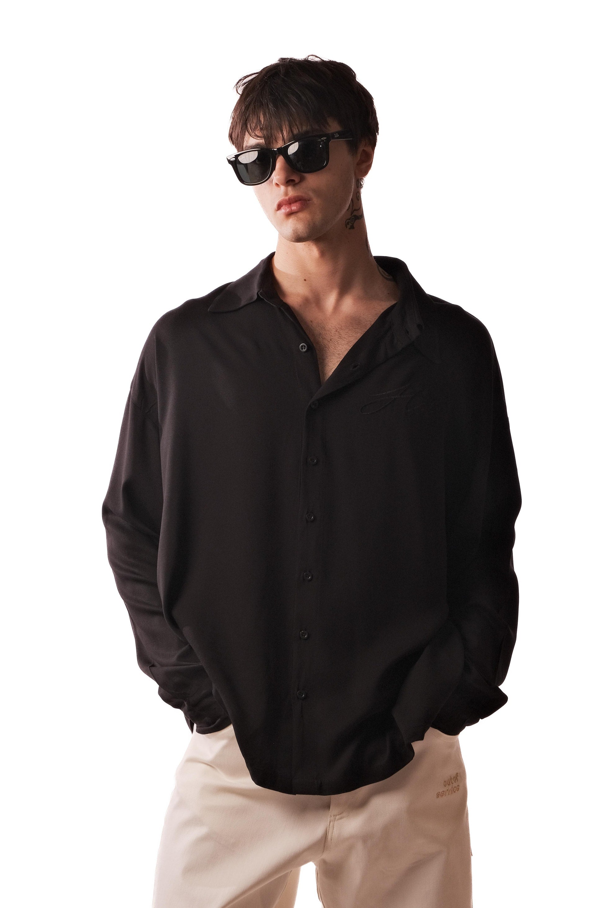 Belmondo Kumaş Oversize Siyah Gömlek - 4