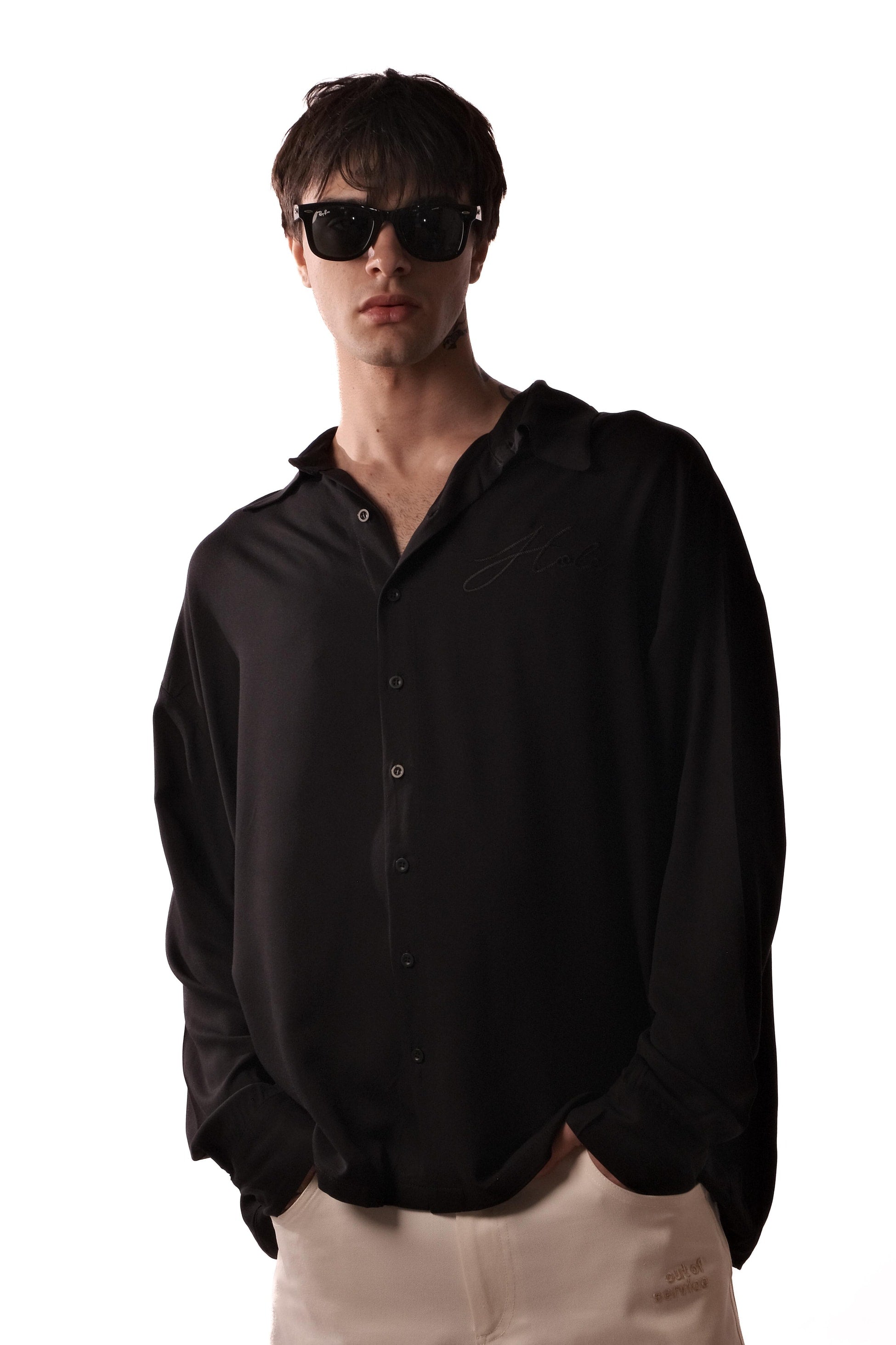 Belmondo Kumaş Oversize Siyah Gömlek - 5