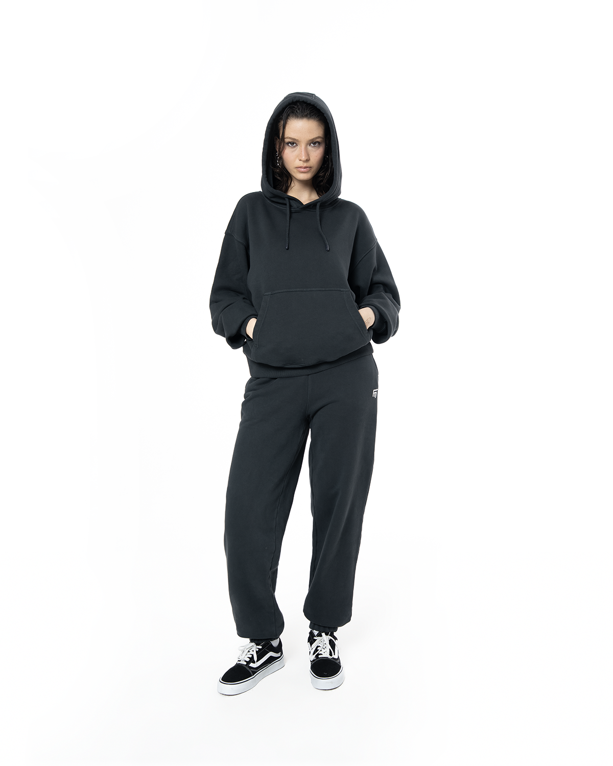 Kadın Oversize Fm Icon Nakışlı Hoodie - Black - 1