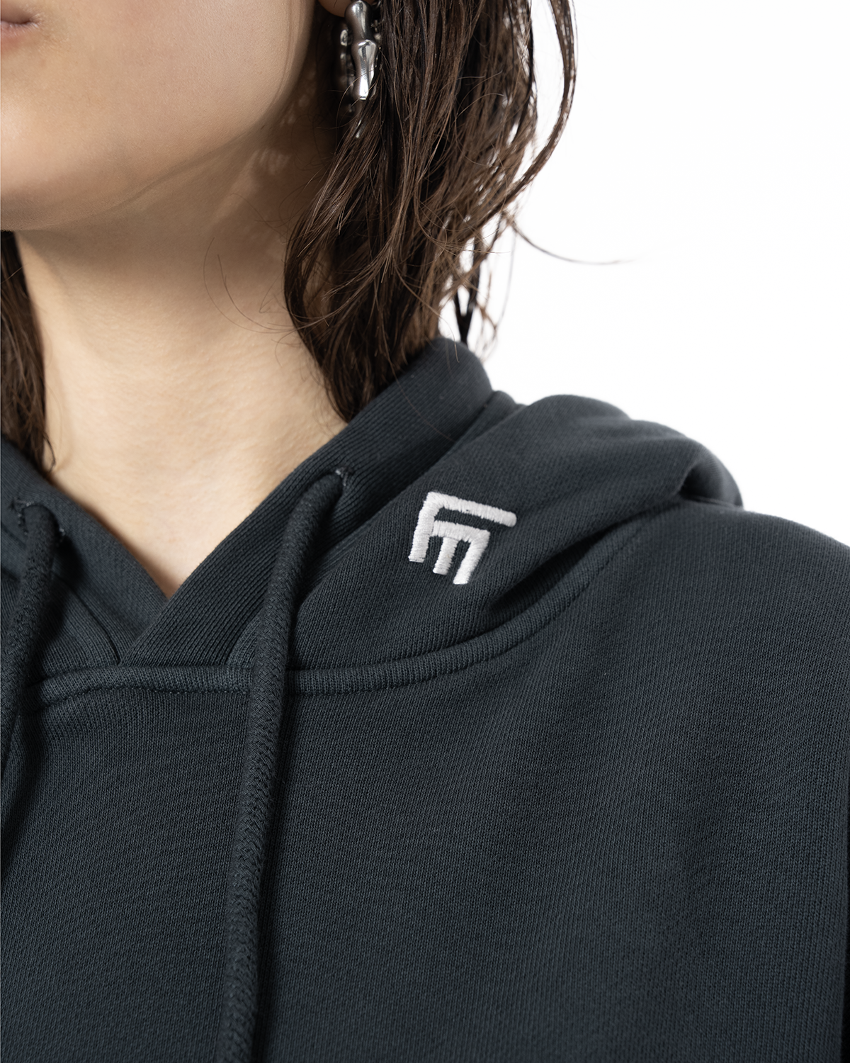 Kadın Oversize Fm Icon Nakışlı Hoodie - Black - 3