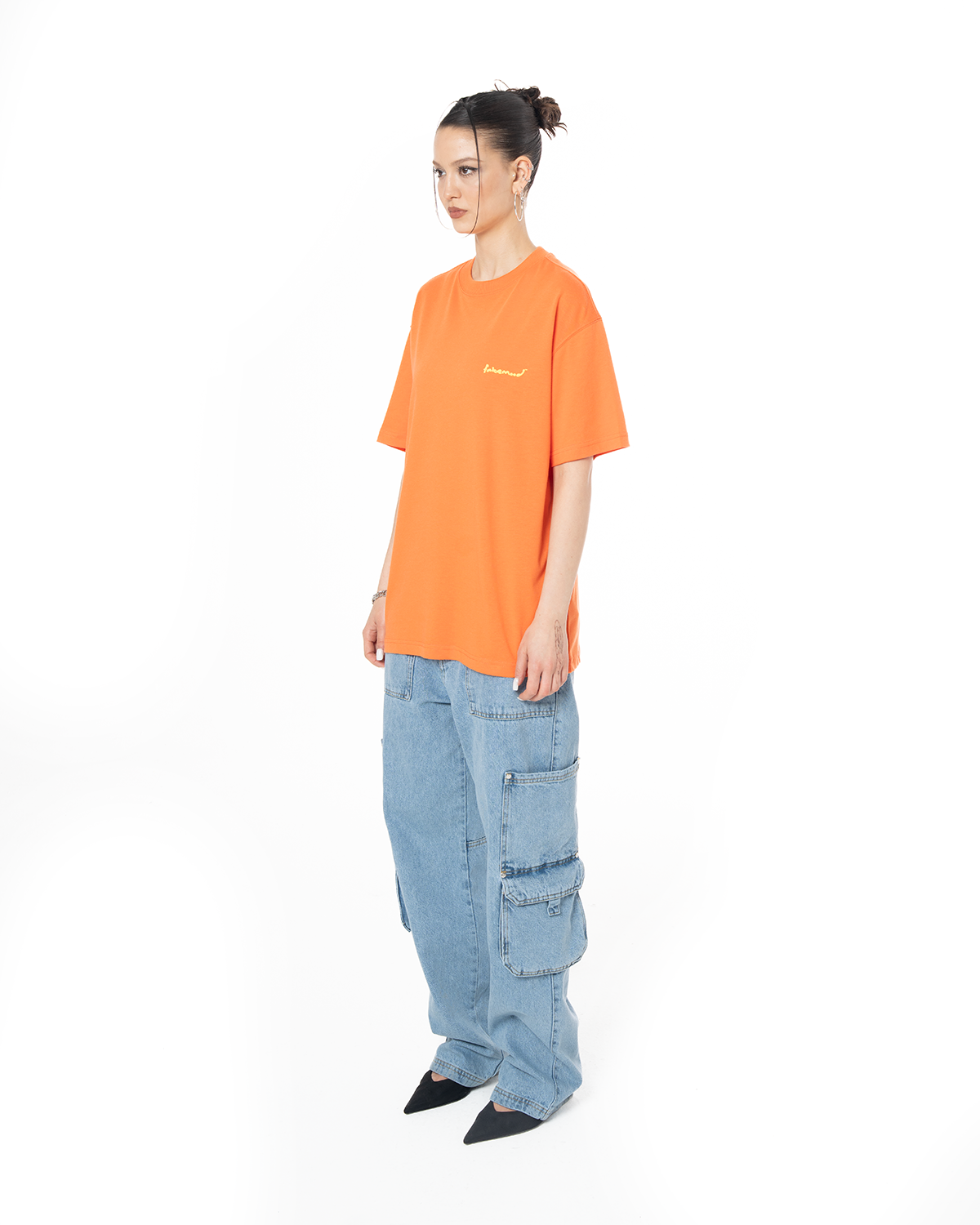 Kadın Oversize 2000’S Puff Baskılı Tişört - Neon Turuncu - 0