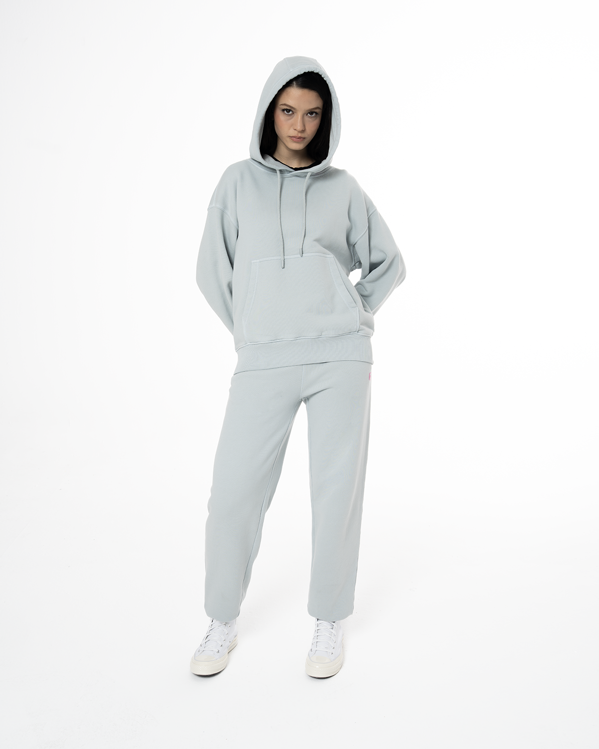 Kadın Oversize Fm Icon Nakışlı Hoodie - Mavi - 1