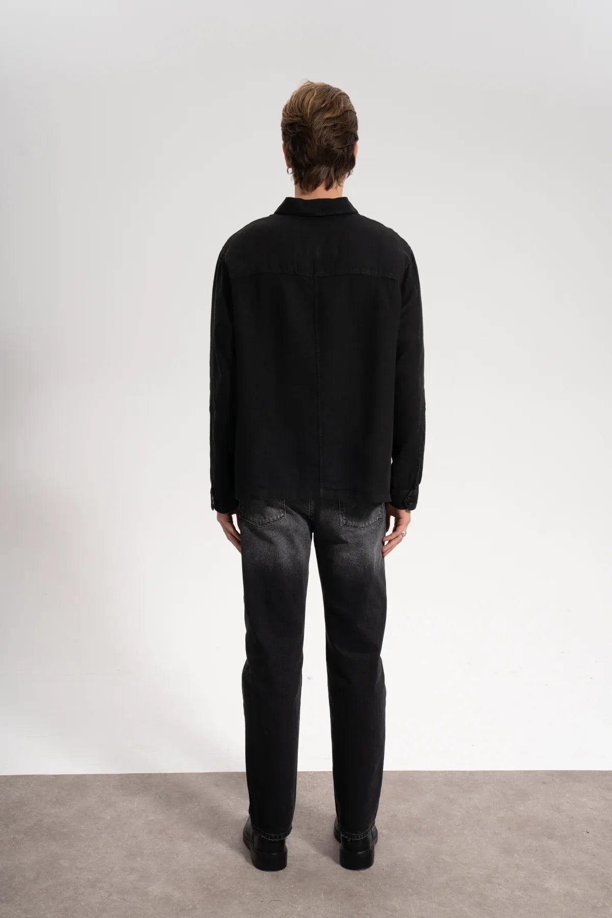 Erkek Relaxed Fit Linen Shirt - Siyah - 3