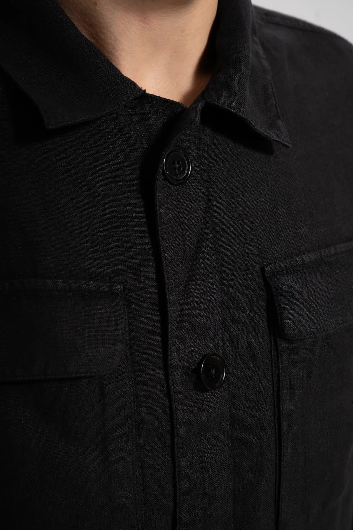 Erkek Relaxed Fit Linen Shirt - Siyah - 4