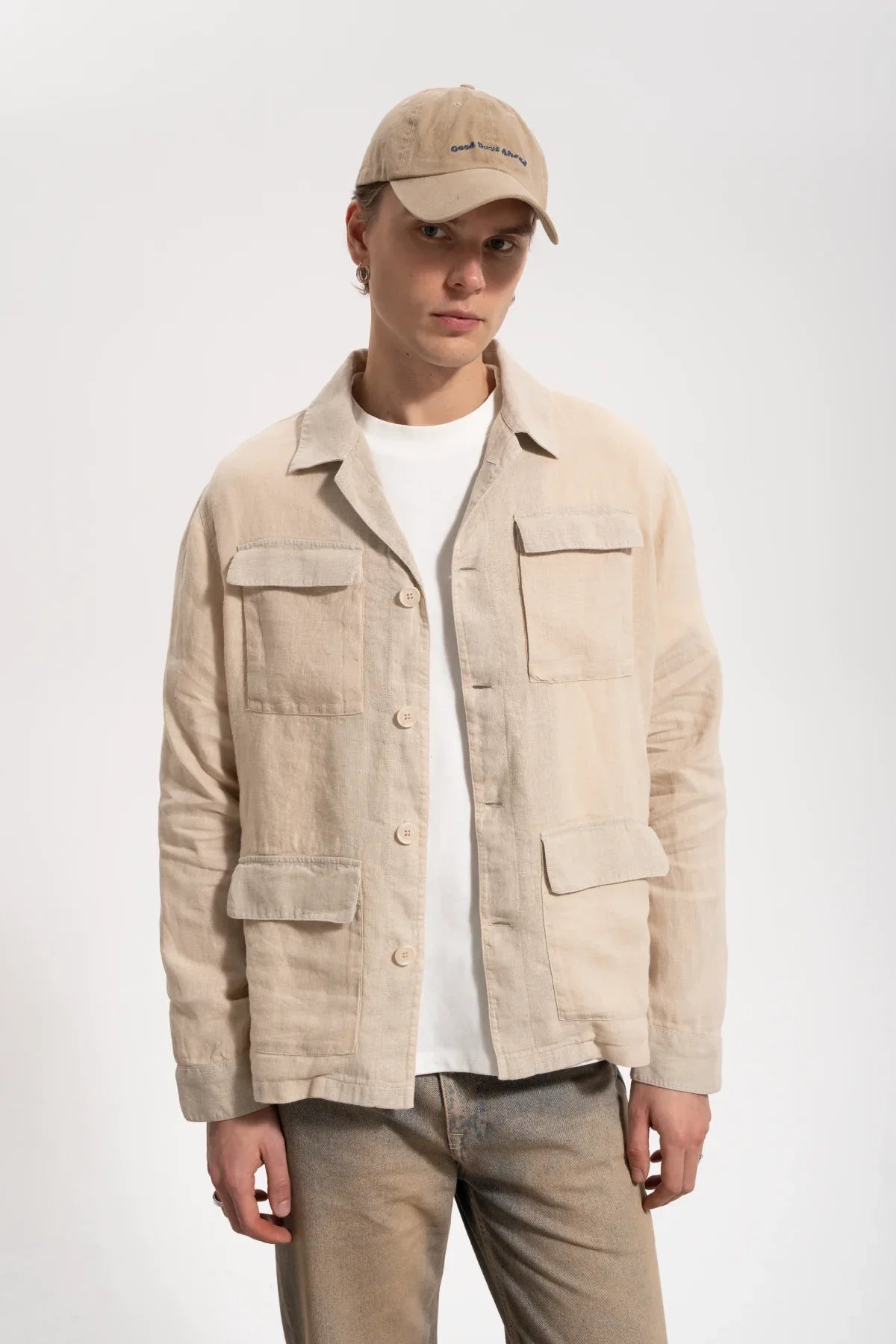 Erkek Relaxed Fit Linen Shirt - Bej - 0