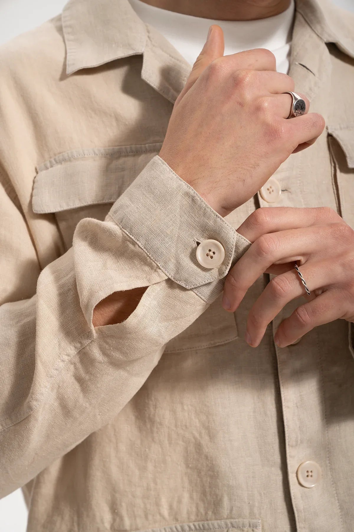 Erkek Relaxed Fit Linen Shirt - Bej - 3