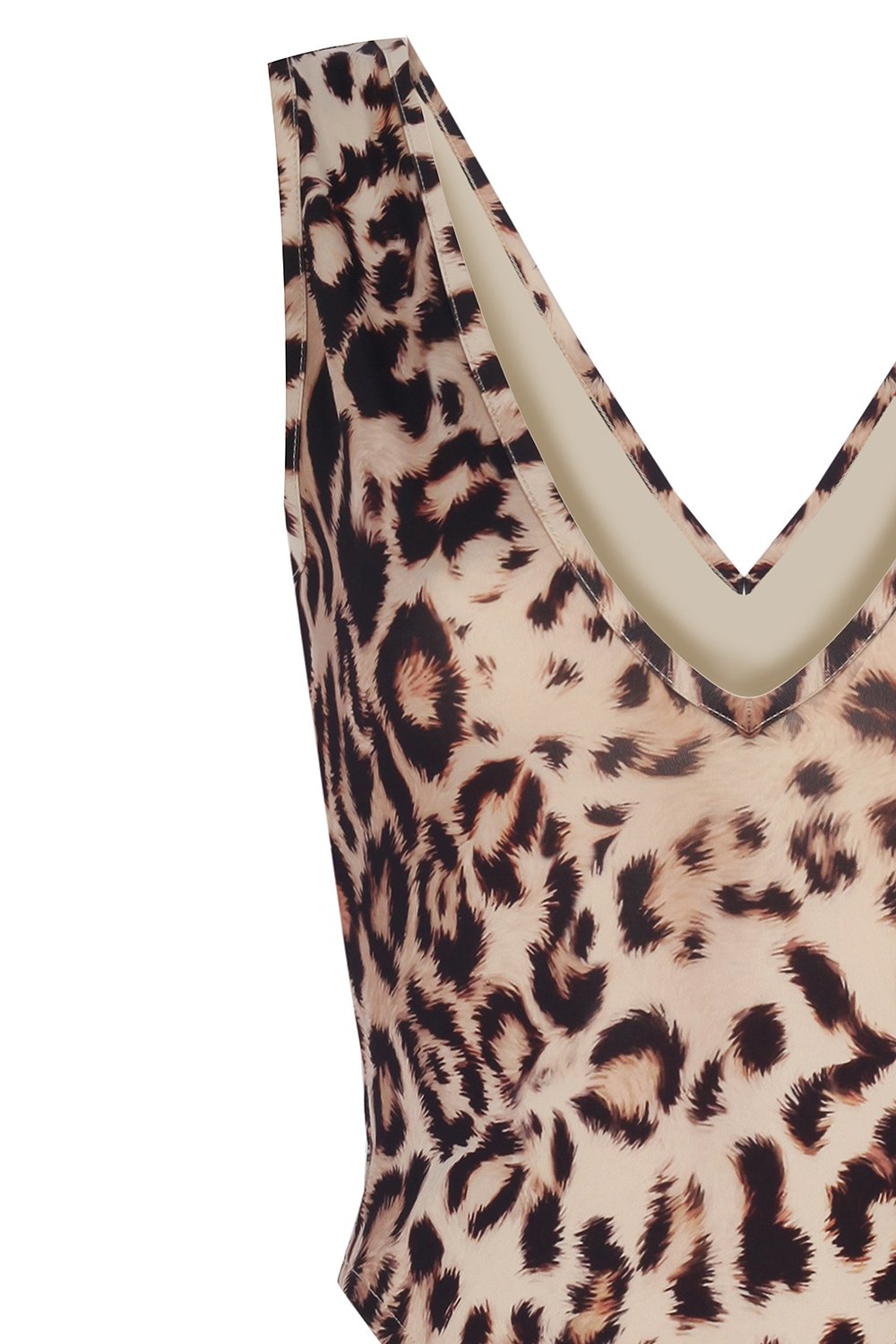 Derin V Yaka Kalın Askılı Leopar Desenli Bodysuit - 1