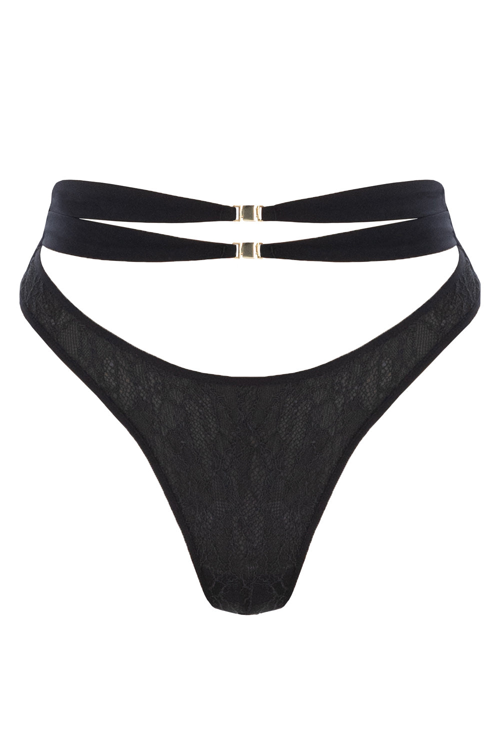 Victoria Siyah Yüksel Bel Kemerli Dantel Tanga - 0