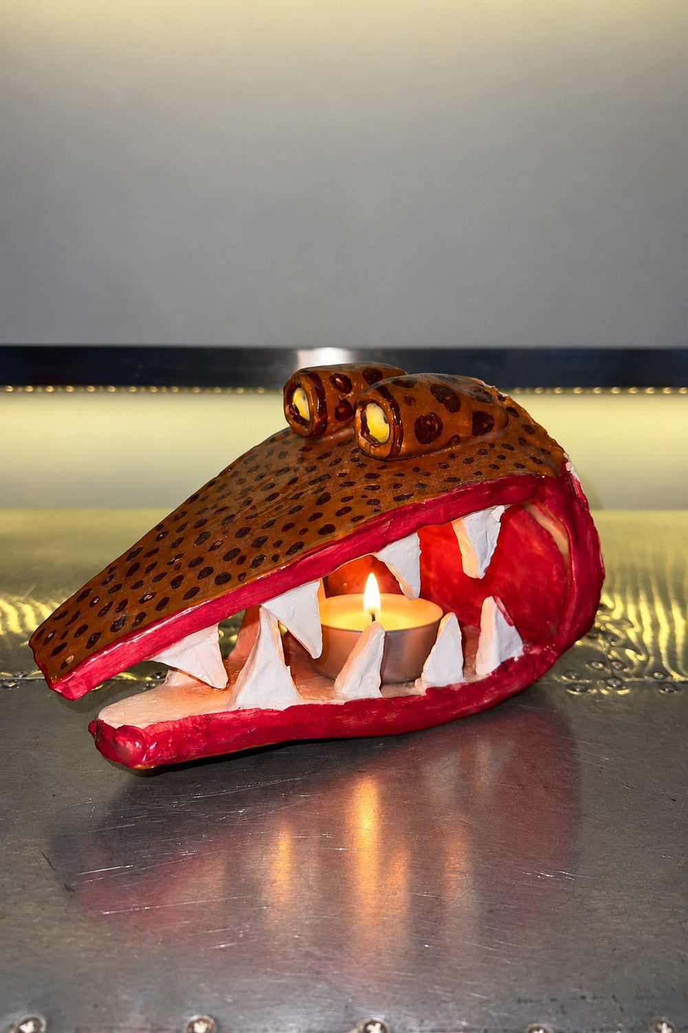 Leopar Desenli Timsah Tealight Mum Tutucu Seramik - 0