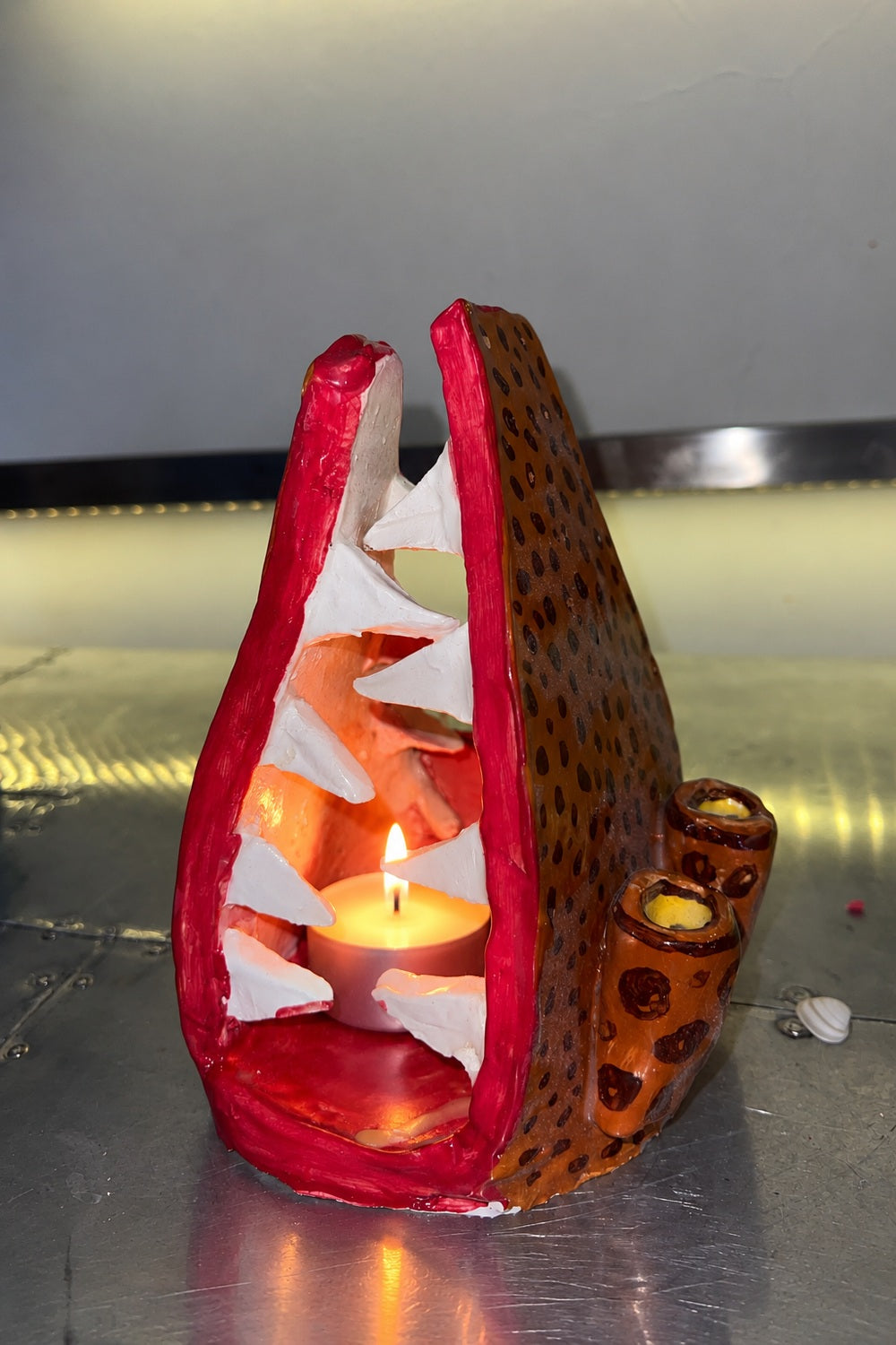 Leopar Desenli Timsah Tealight Mum Tutucu Seramik - 1