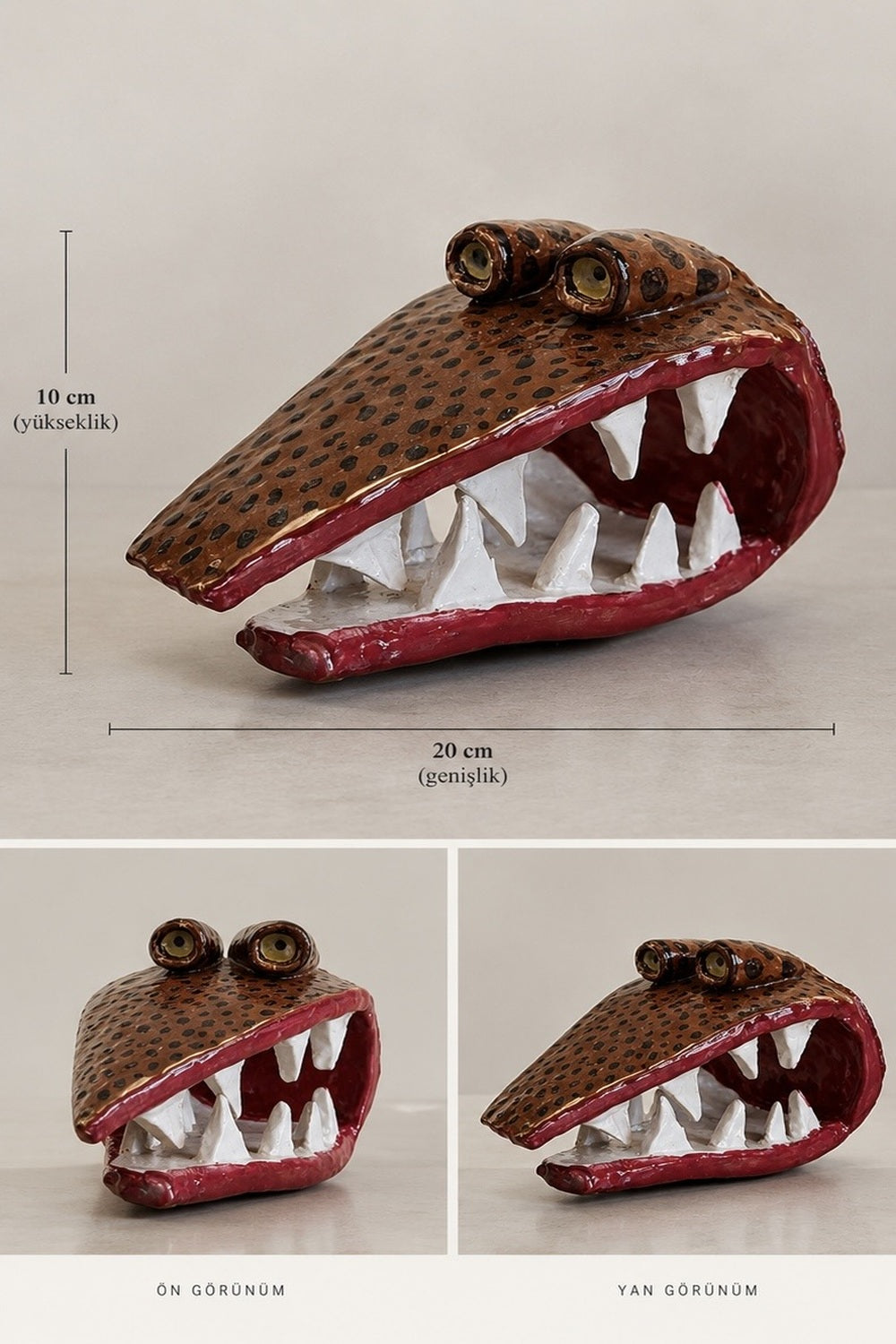 Leopar Desenli Timsah Tealight Mum Tutucu Seramik - 4