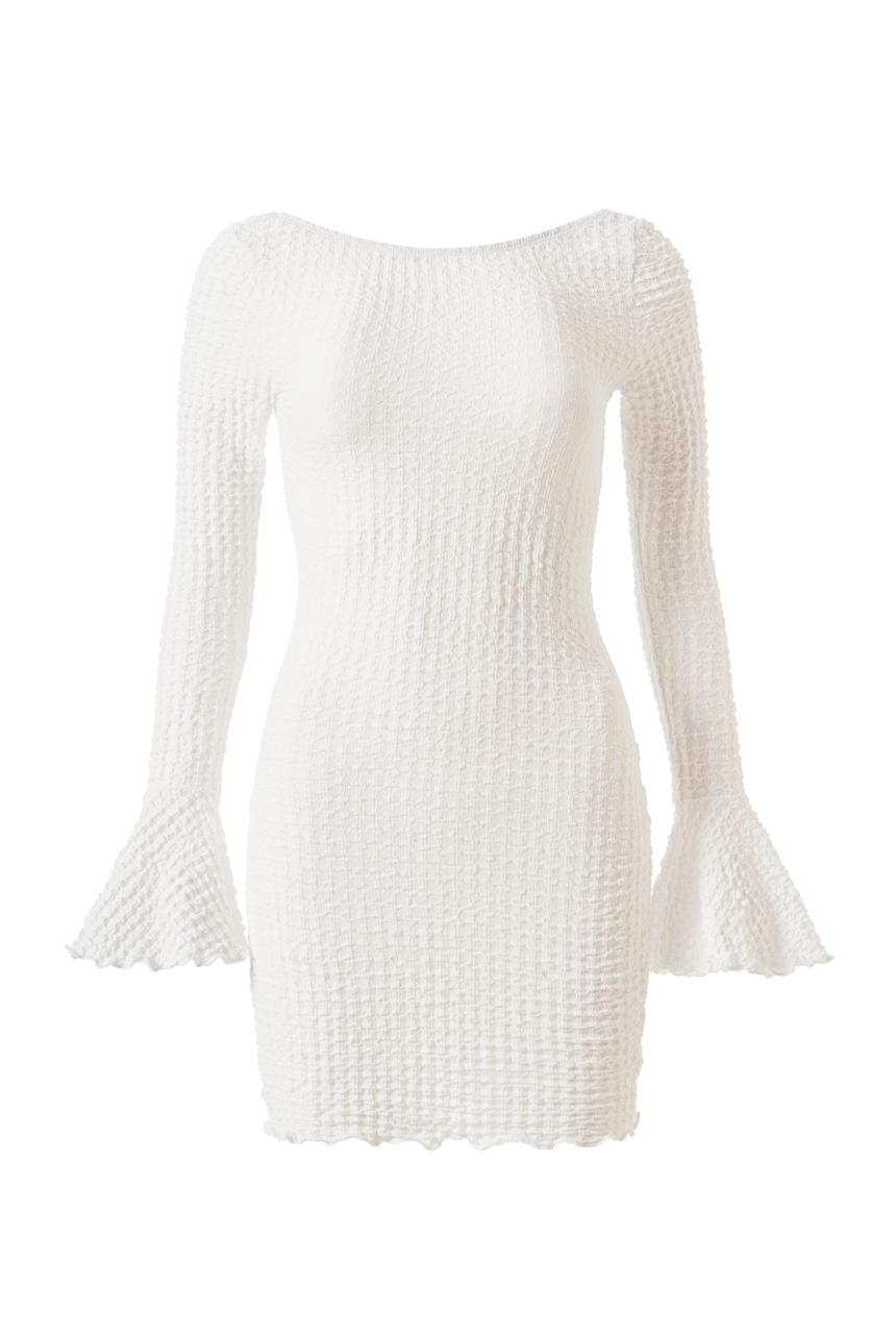 Fleur Sırtı Açık Gofreli Mini Elbise - 3