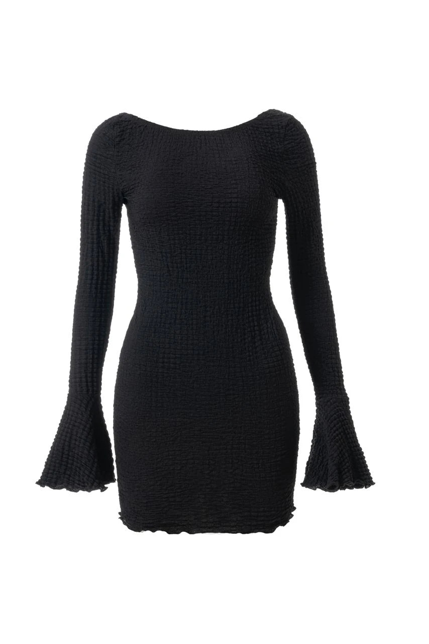 Fleur Sırtı Açık Gofreli Mini Elbise - 6