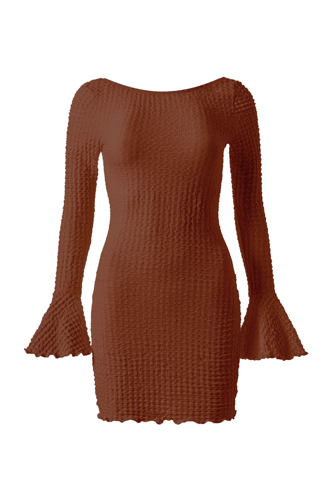 Fleur Sırtı Açık Gofreli Mini Elbise - 9