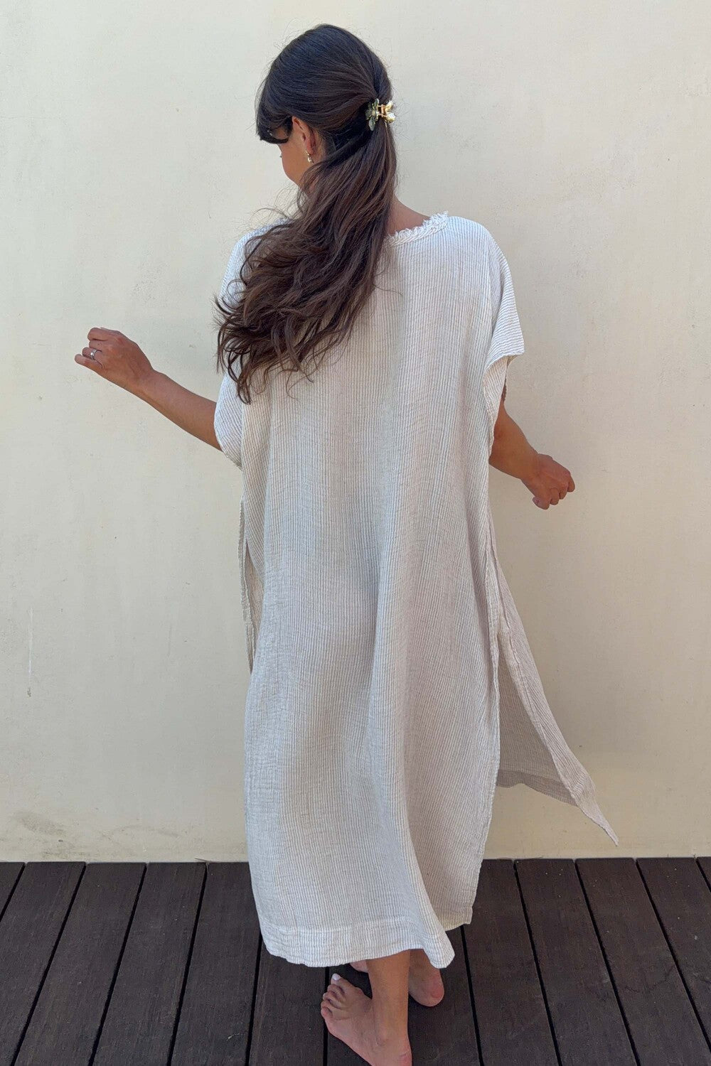 Çizgili Lyocell Kaftan Elbise - 5