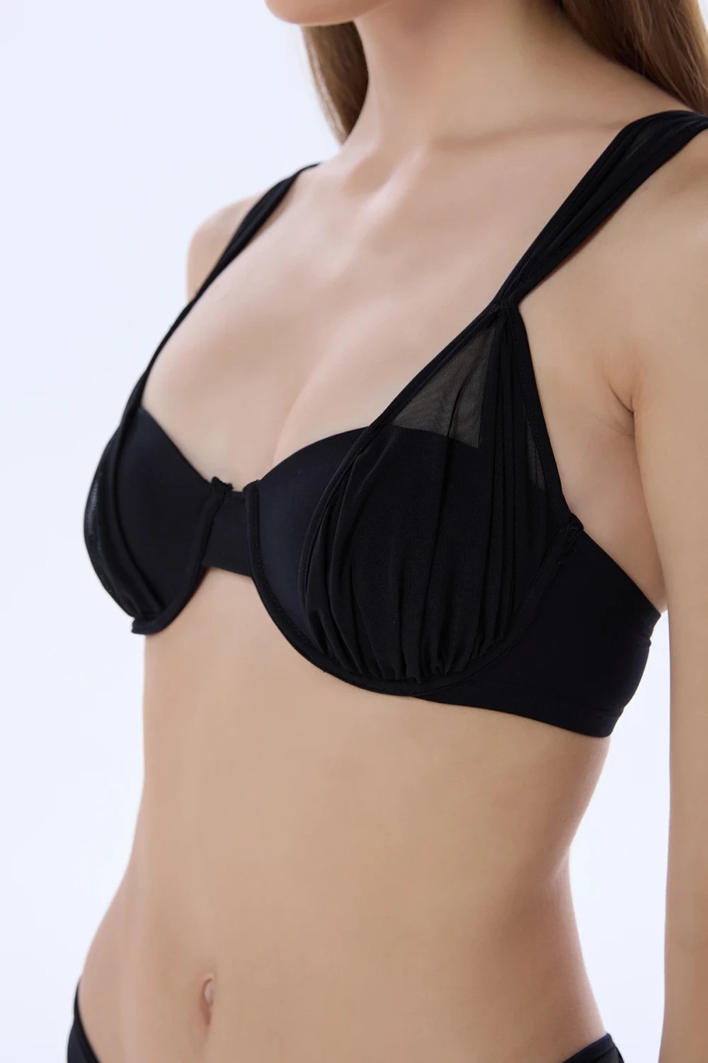 Jenna Tül Detaylı Balkonet Bikini Üstü, Siyah - 2