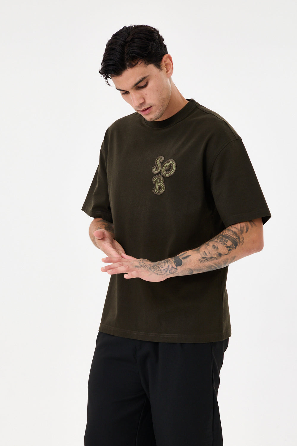 Dark Green Aplike Detaylı Comfort T-Shirt - 3