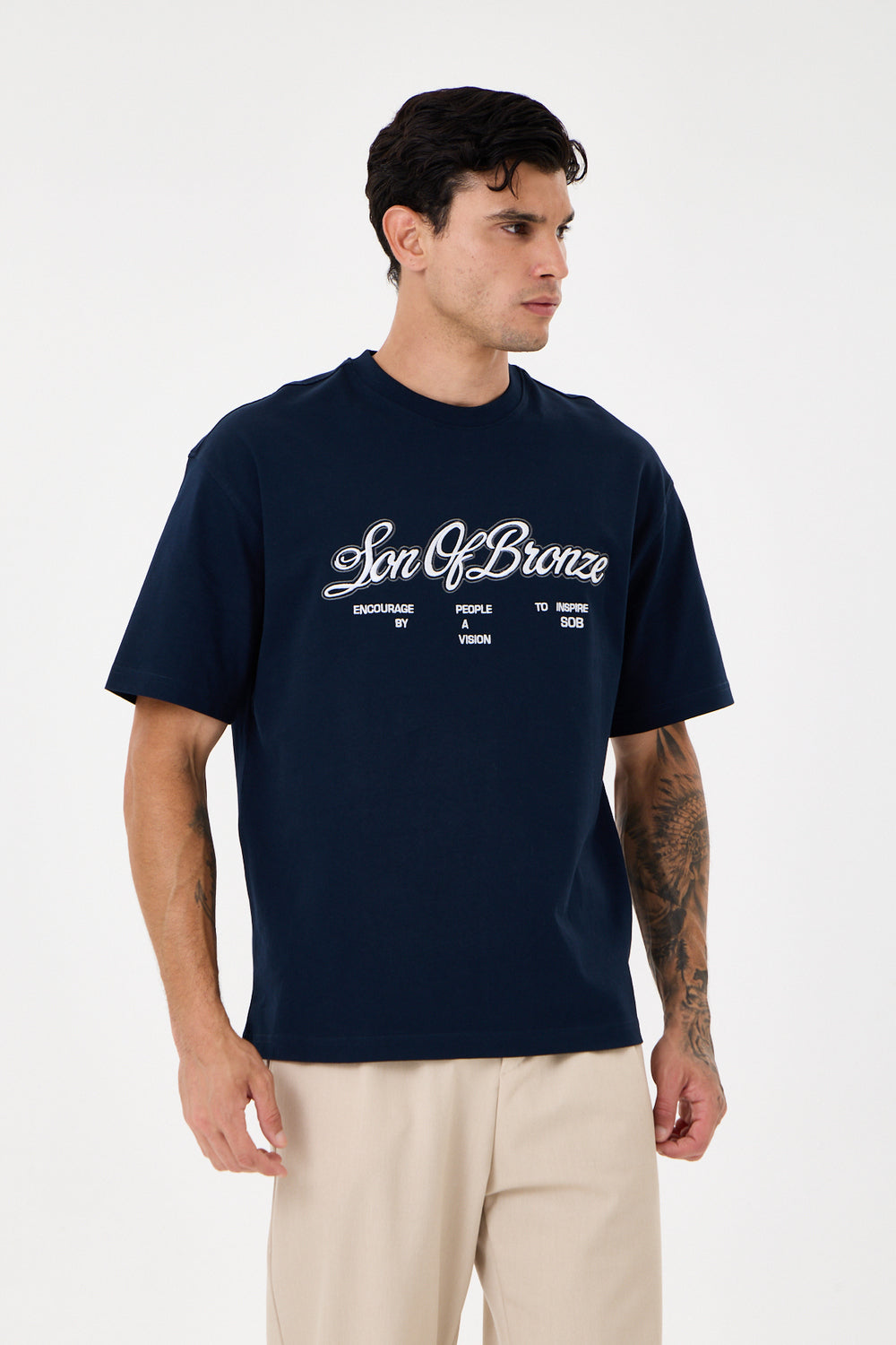 Navy Blue Eva Nakışlı Comfort T-Shirt - 0