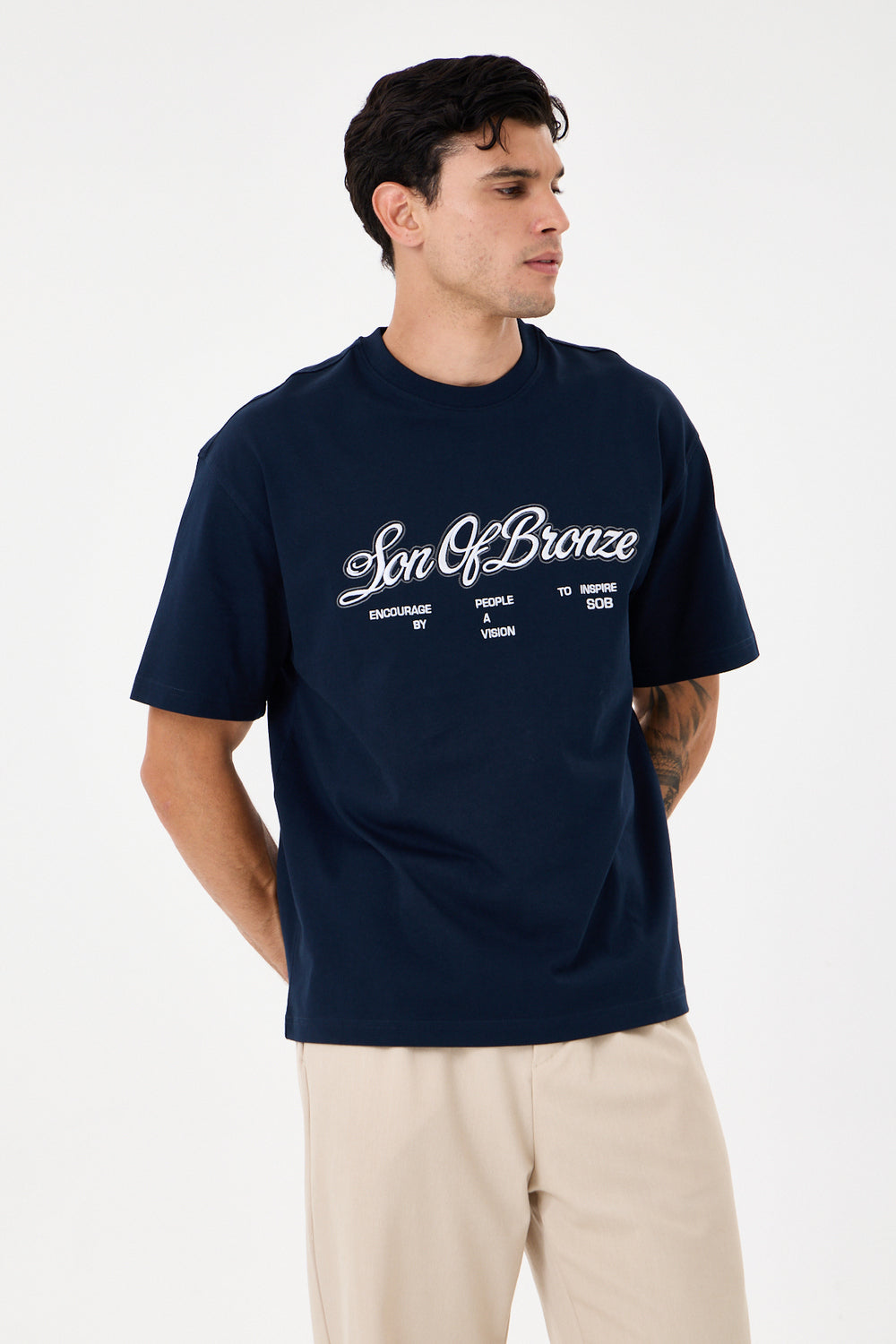 Navy Blue Eva Nakışlı Comfort T-Shirt - 1