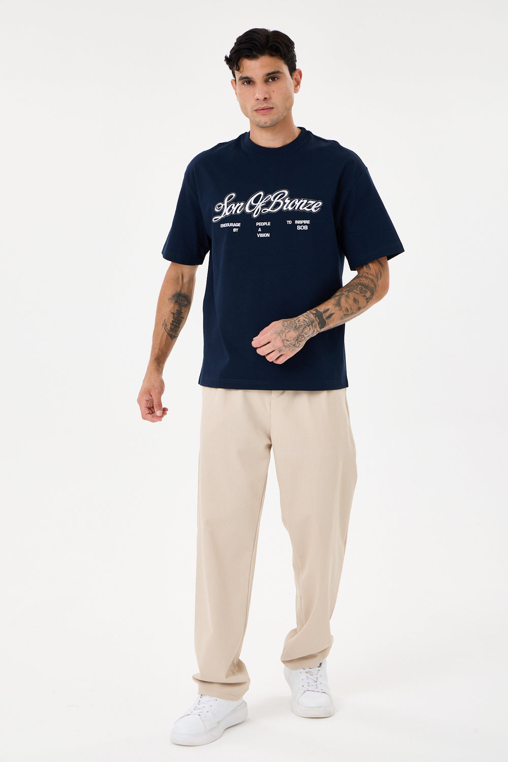 Navy Blue Eva Nakışlı Comfort T-Shirt - 5