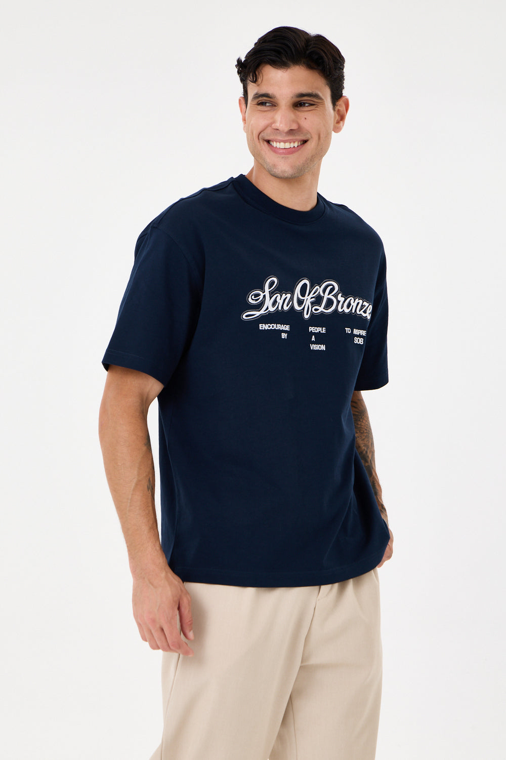 Navy Blue Eva Nakışlı Comfort T-Shirt - 6
