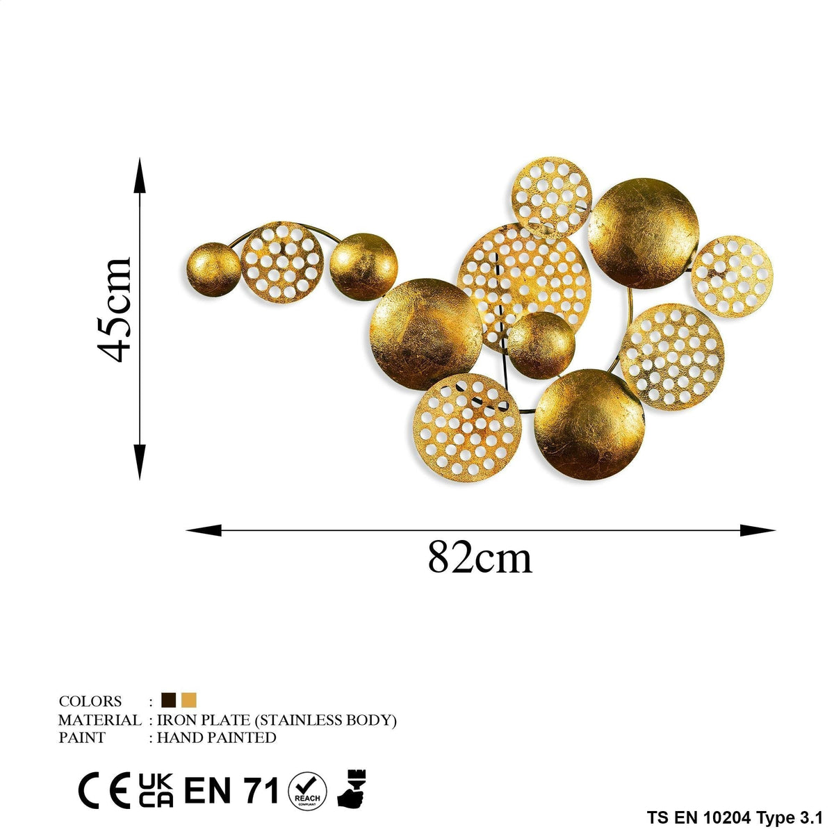 Dekoratif Metal Duvar Tablosu, Altın Rengi - 45x82 cm - 6