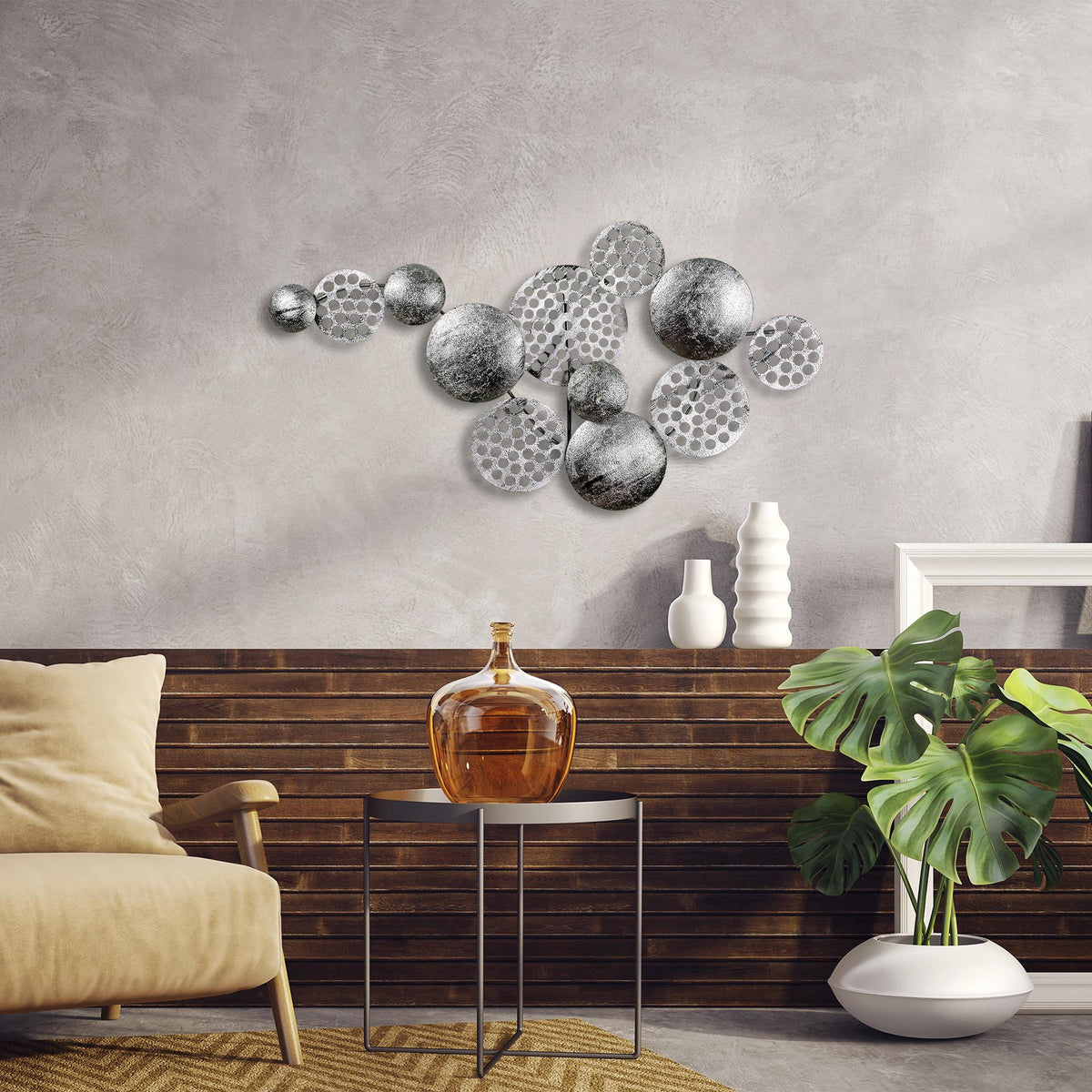 Dekoratif Metal Duvar Tablosu, Gümüş Rengi - 45x82 cm - 2