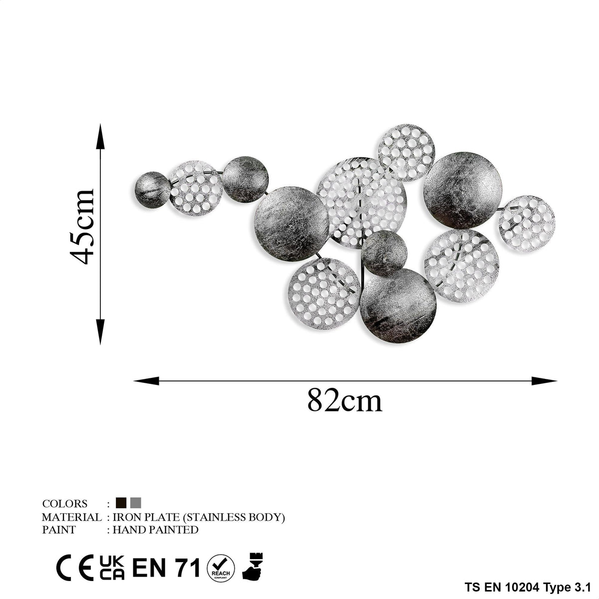 Dekoratif Metal Duvar Tablosu, Gümüş Rengi - 45x82 cm - 6