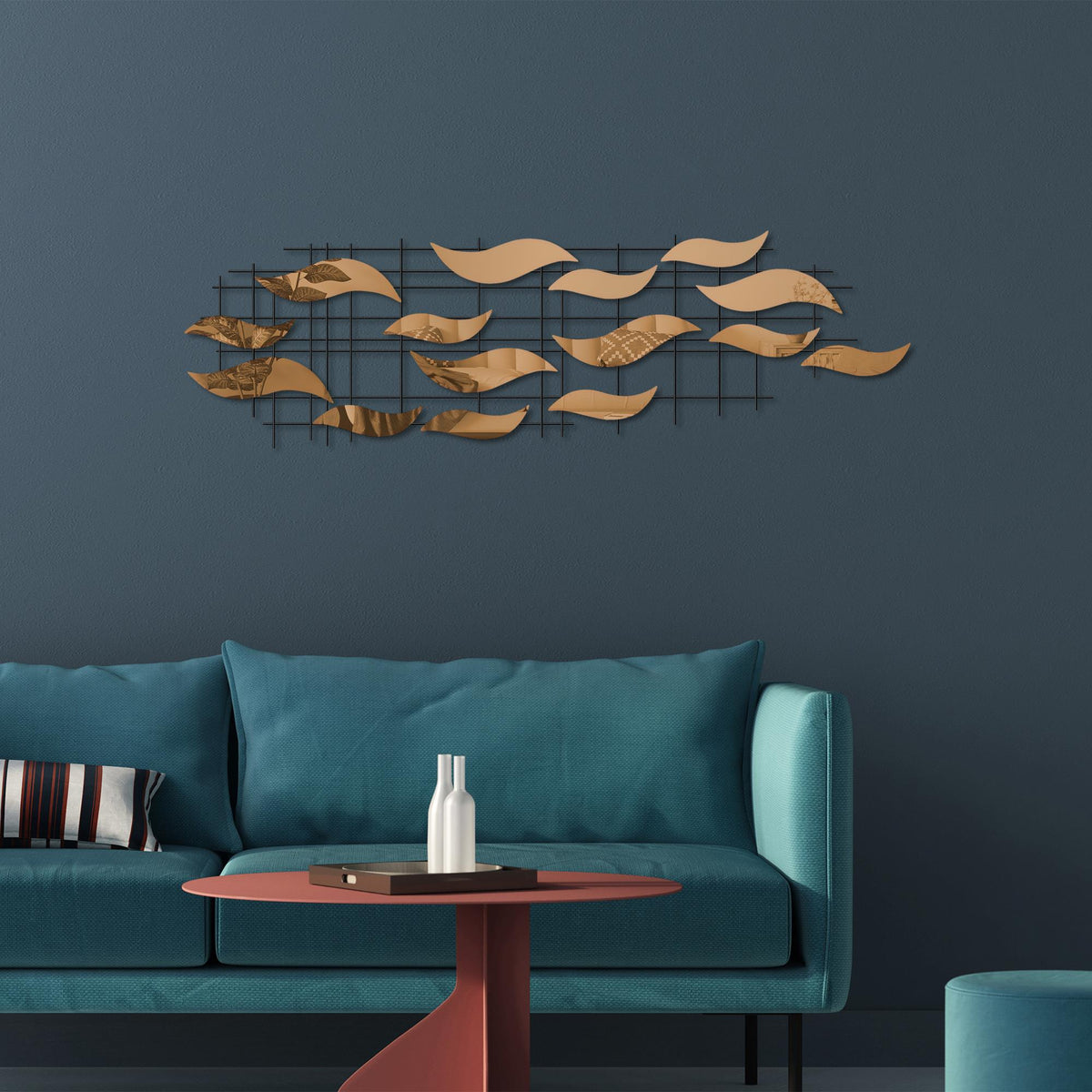 Dekoratif Metal Duvar Tablosu, Mat Bakır - 110x32 cm - 1