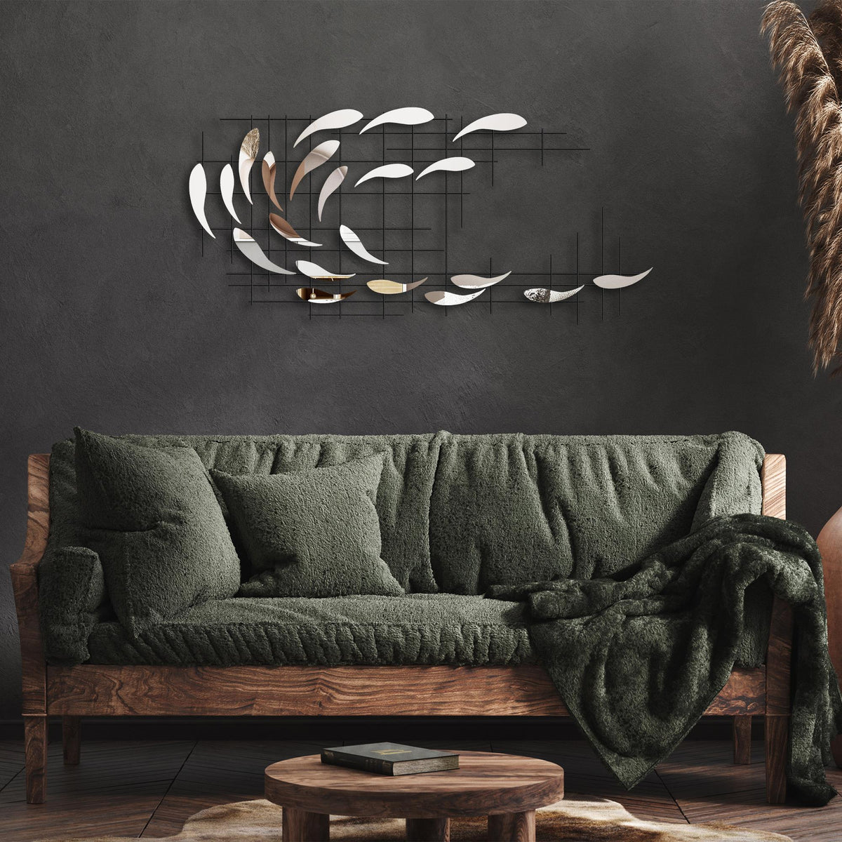Dekoratif Metal Duvar Tablosu, Krom - 100x45 cm - 1
