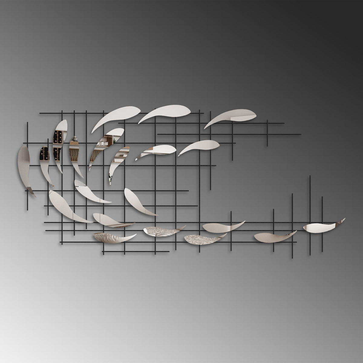 Dekoratif Metal Duvar Tablosu, Krom - 100x45 cm - 4