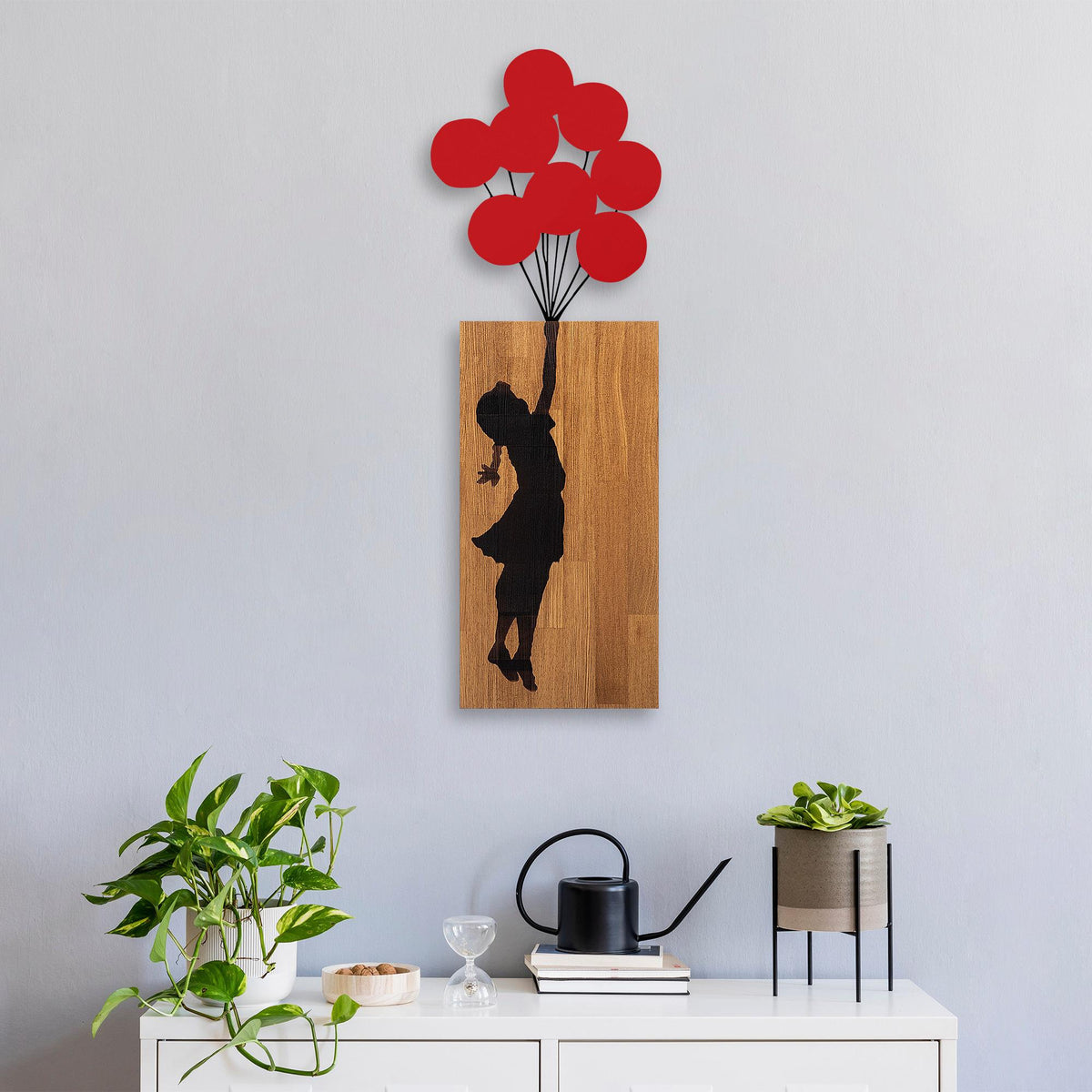 Ahşap ve Metal Duvar Tablosu, Siyah-Kırmızı-Ceviz - 70x62 cm - 3
