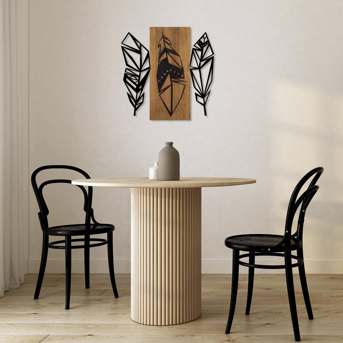 Ahşap ve Metal Duvar Tablosu, Siyah-Ceviz - 58x59 cm - 0