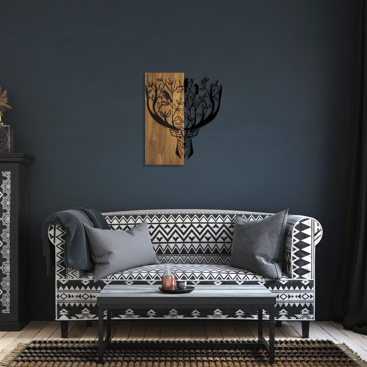 Ahşap ve Metal Duvar Tablosu, Siyah-Ceviz - 49x58 cm - 2