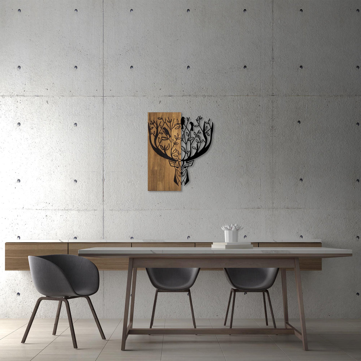 Ahşap ve Metal Duvar Tablosu, Siyah-Ceviz - 49x58 cm - 3