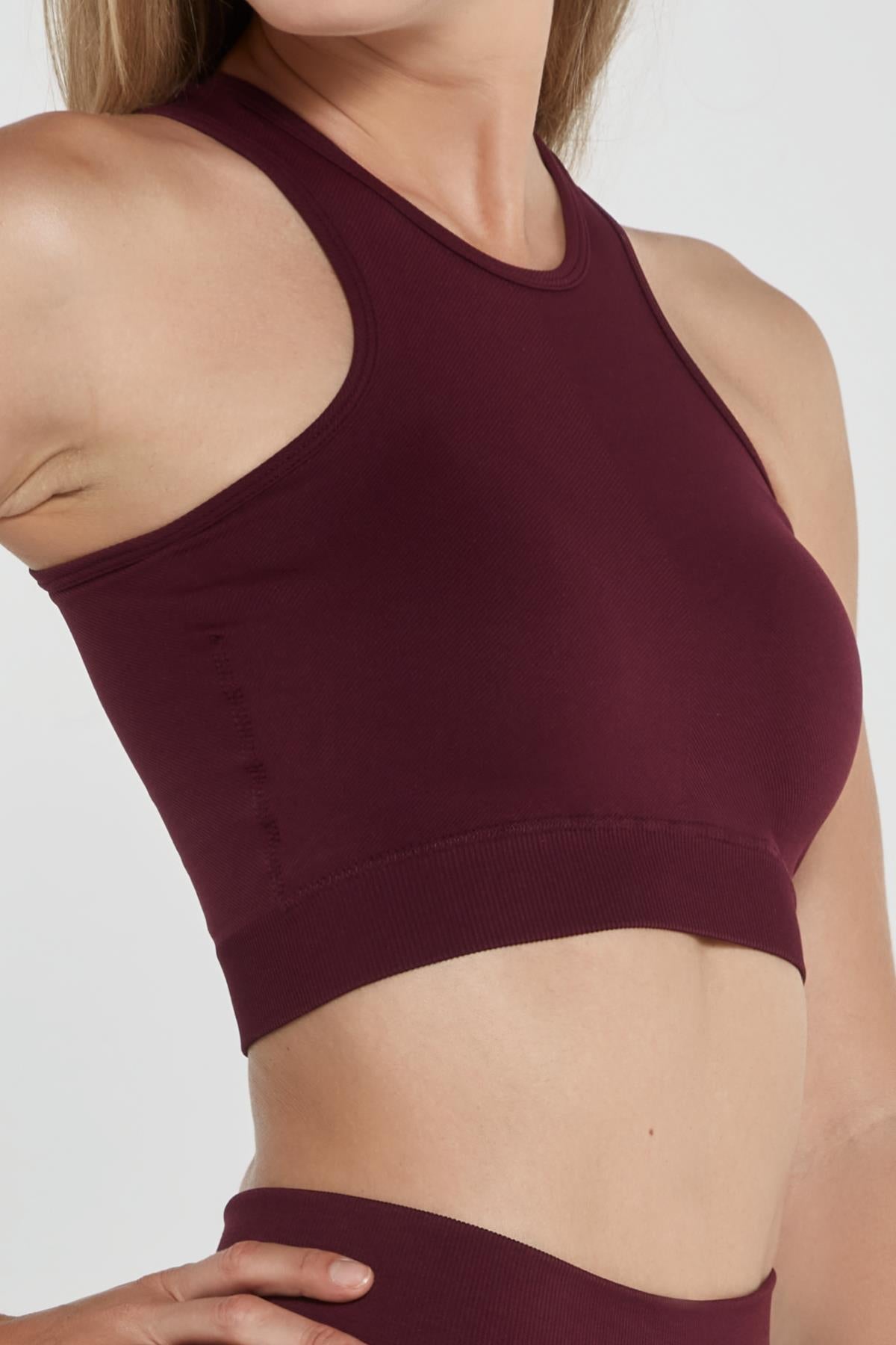 Palmi Kendinden Desenli Yuvarlak Yaka Kaplı Bralet - Bordo - 2