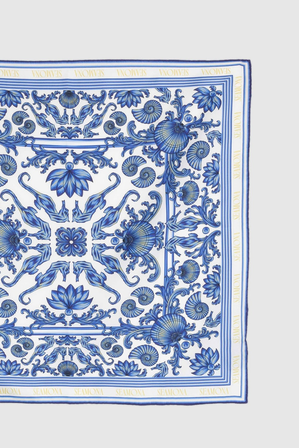 Royal Blue Blanc Silk Scarf - Gold Detailed - 1