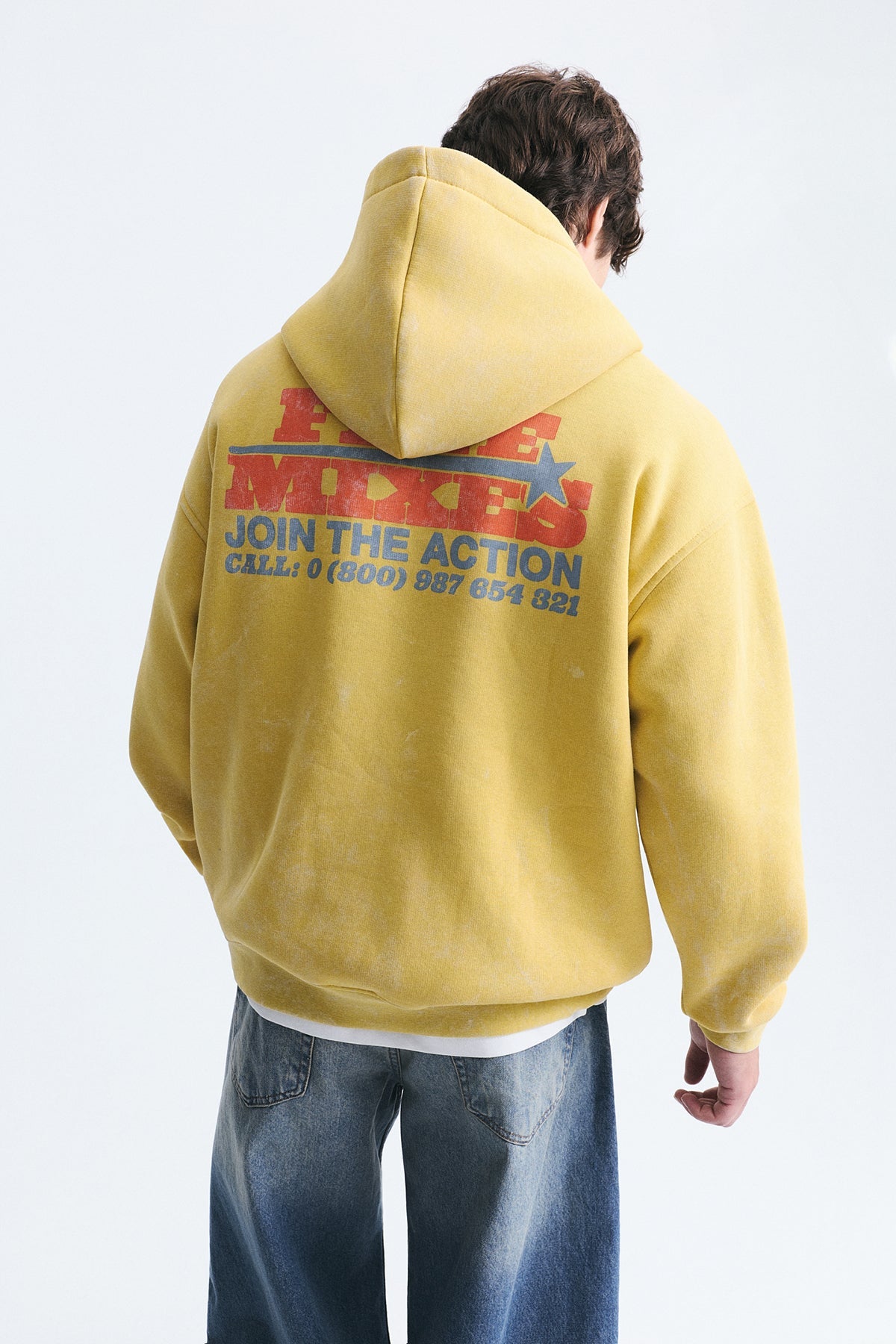 Oversize Yıkamalı Kapüşonlu Sweatshirt, SARI - 1