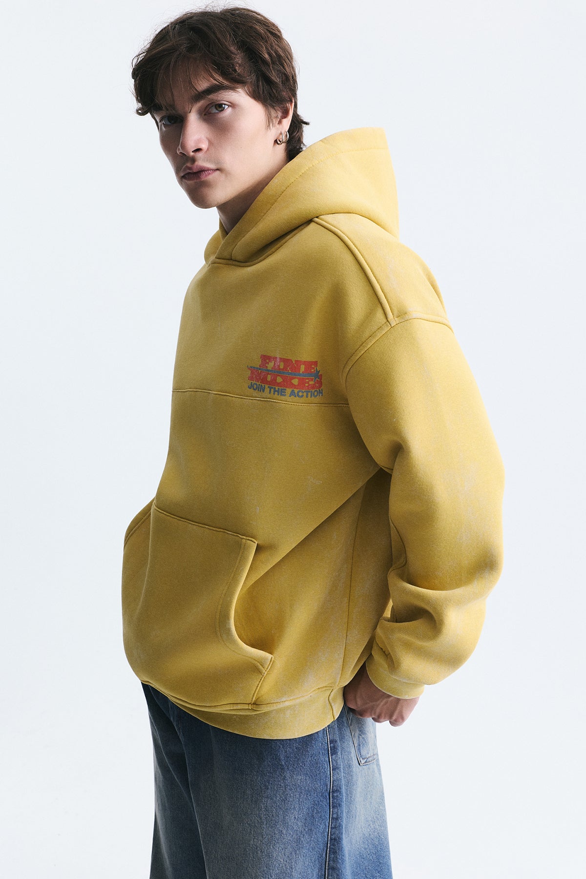 Oversize Yıkamalı Kapüşonlu Sweatshirt, SARI - 2