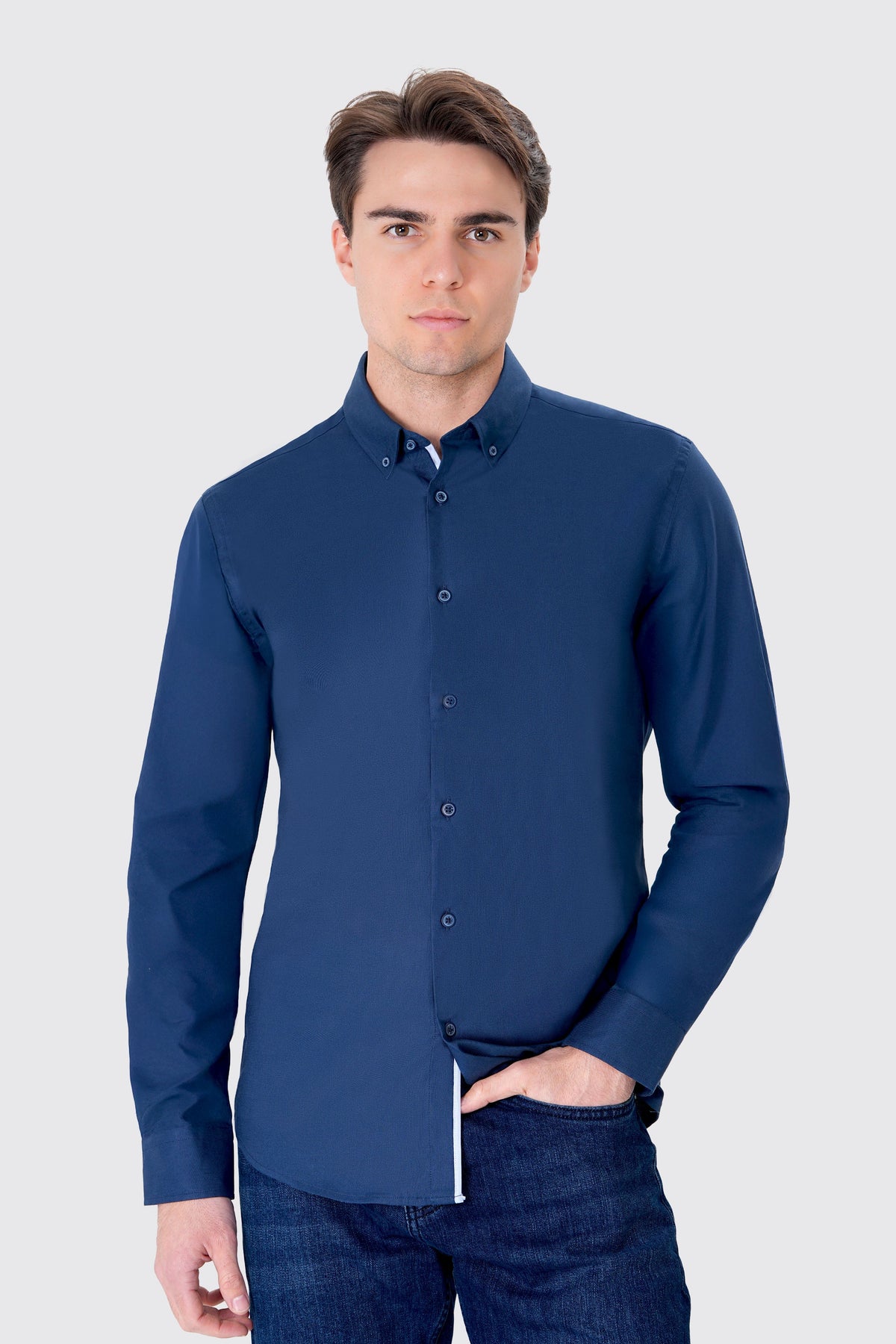 Slim Fit Oxford Erkek Gömlek, Lacivert - 1
