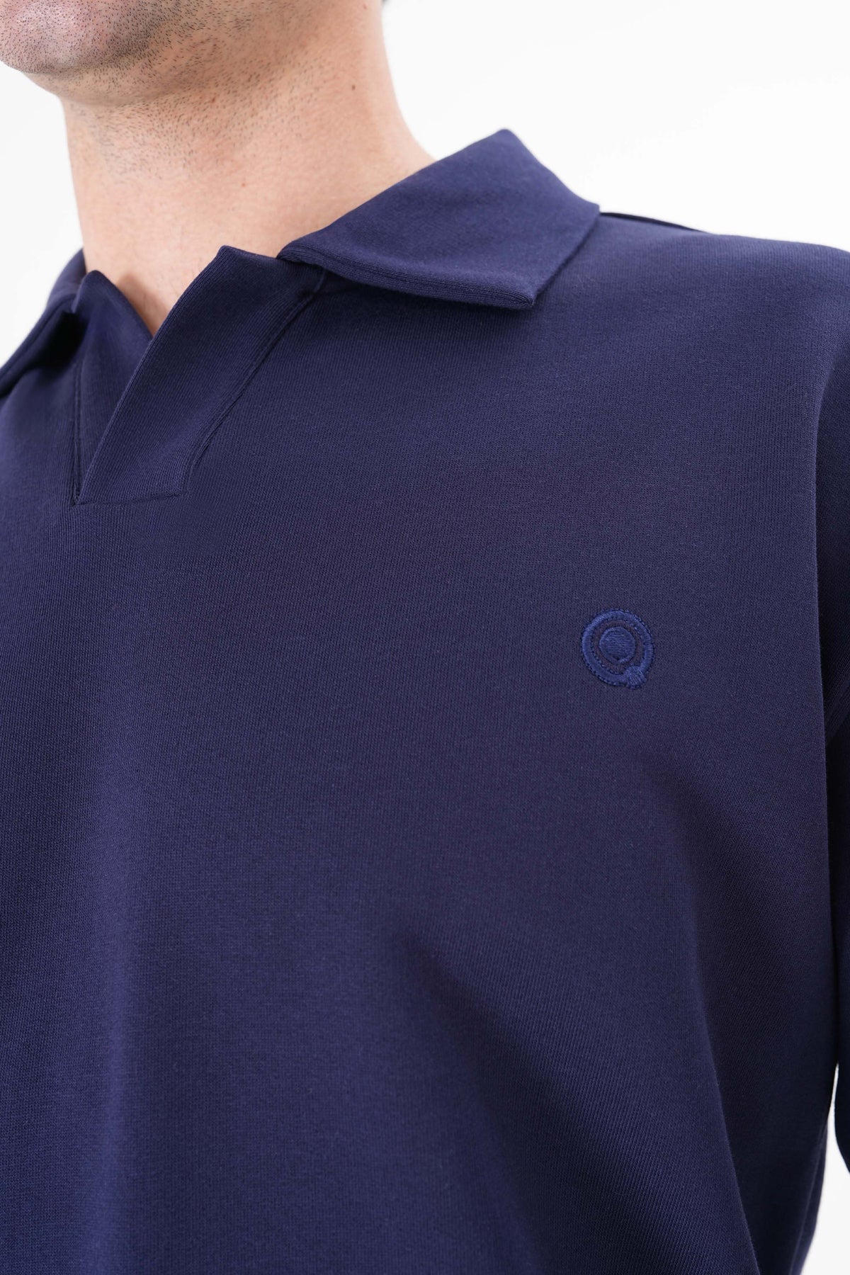 Polo Yaka Logo Nakışlı Sweatshirt, Lacivert - 3