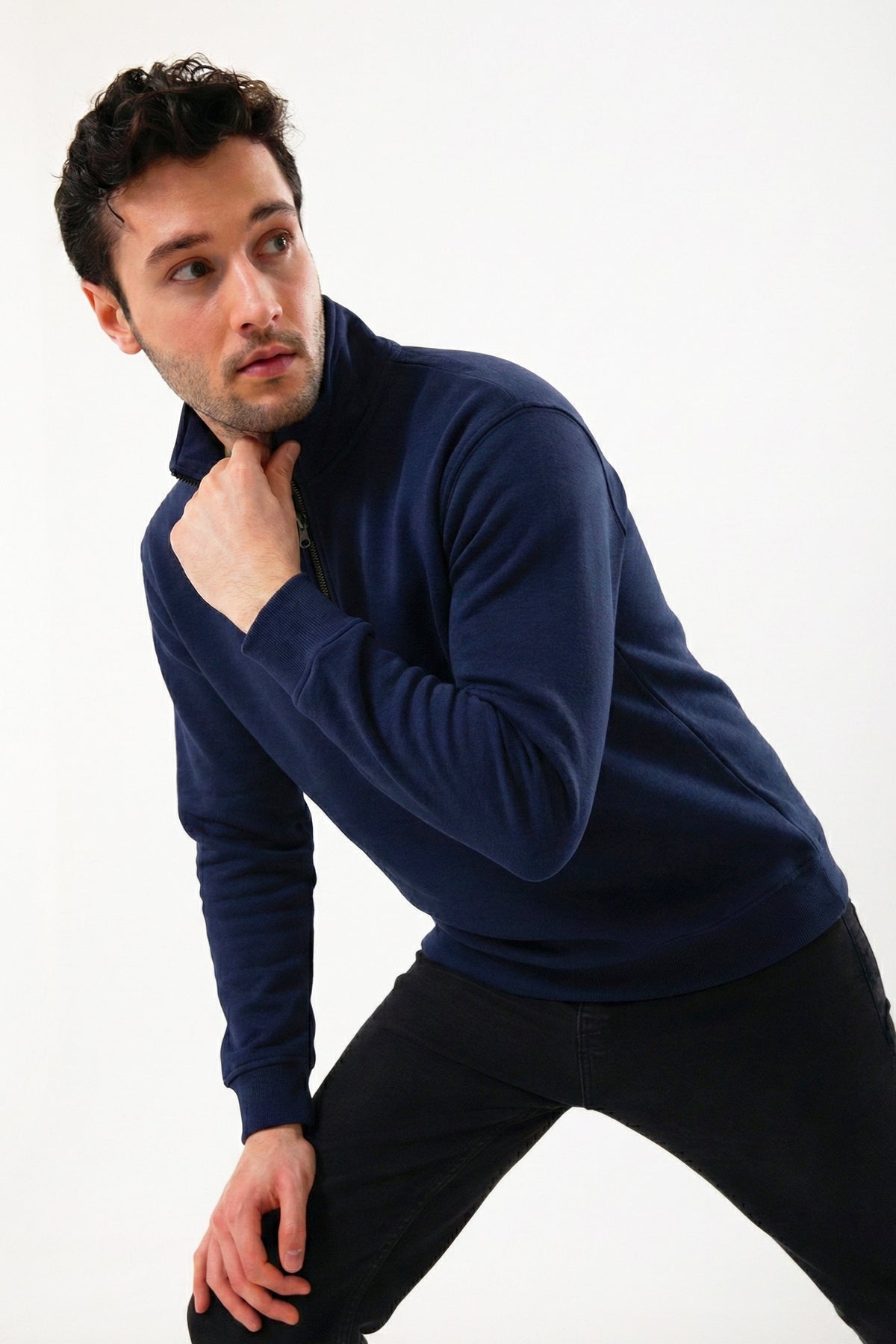 Yarım Fermuarlı Erkek Sweatshirt, Lacivert - 2