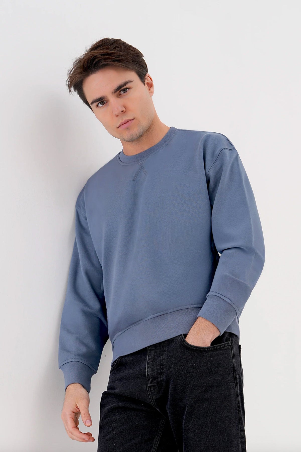 Regular Fit Logo Nakışlı Sweatshirt, Kurşuni - 1