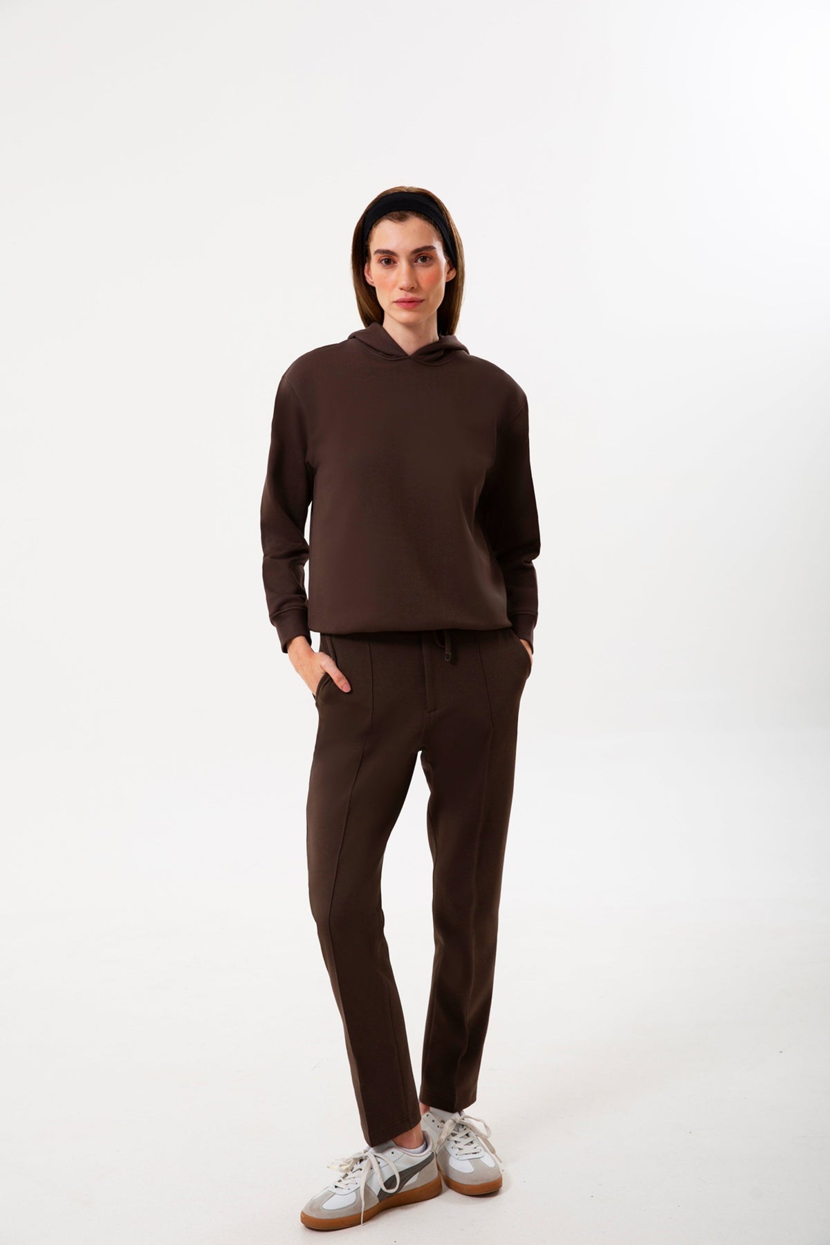 Kapüşonlu Logo Nakışlı Sweatshirt, Kahverengi - 3