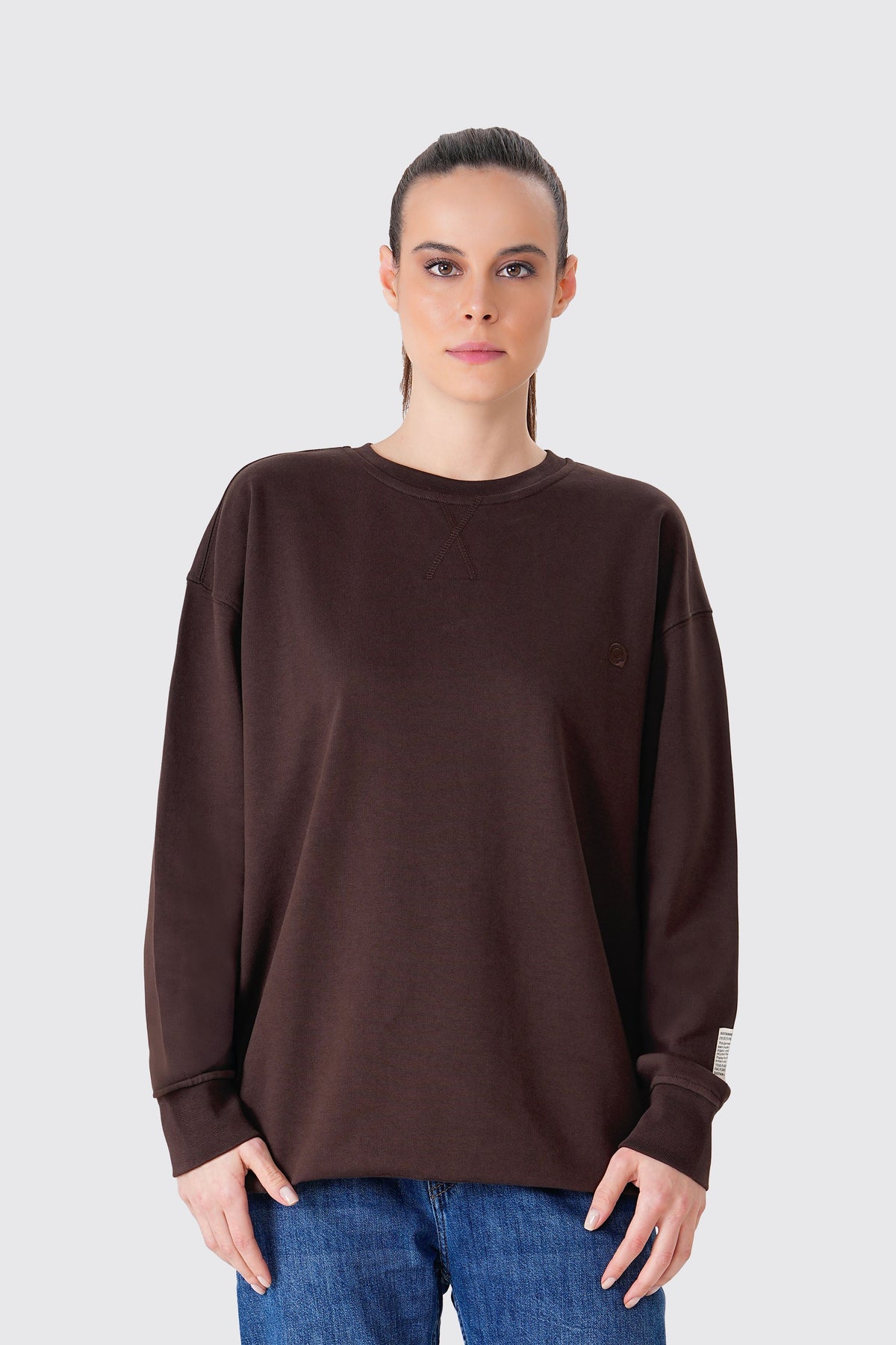 Regular Fit Logo Nakışlı Sweatshirt, Kahverengi - 1